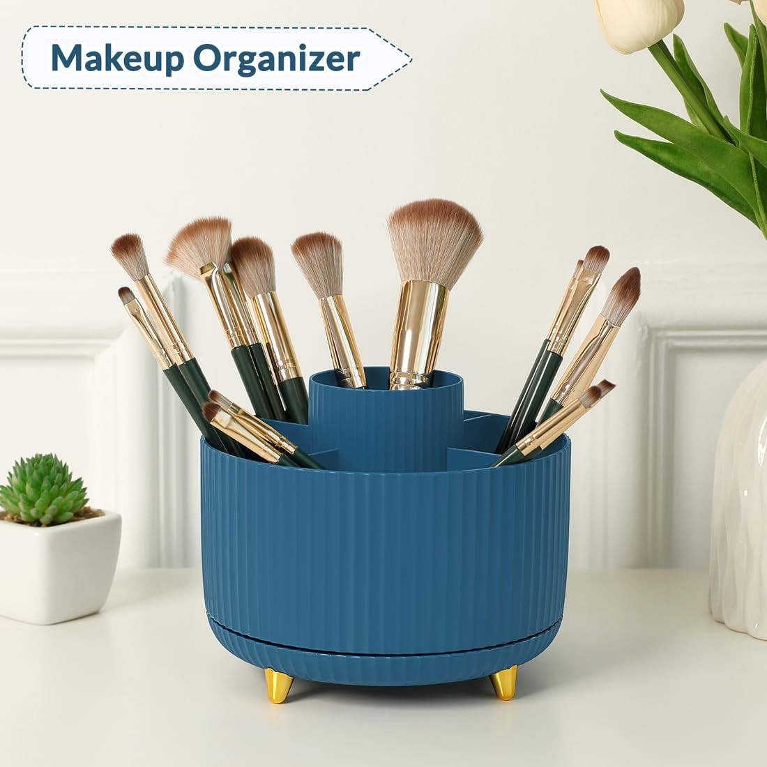 360° Rotating Desk Organizer   Dual Purpose Pen Holder with 5 Slots for Office,3