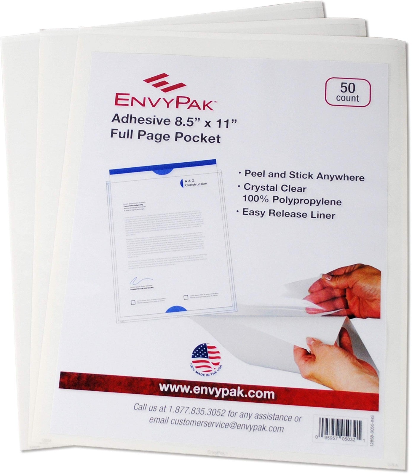 Clear Full Page Pocket Holders - Peel & Stick Adhesive, Top Loading, 8.5"x11", 51