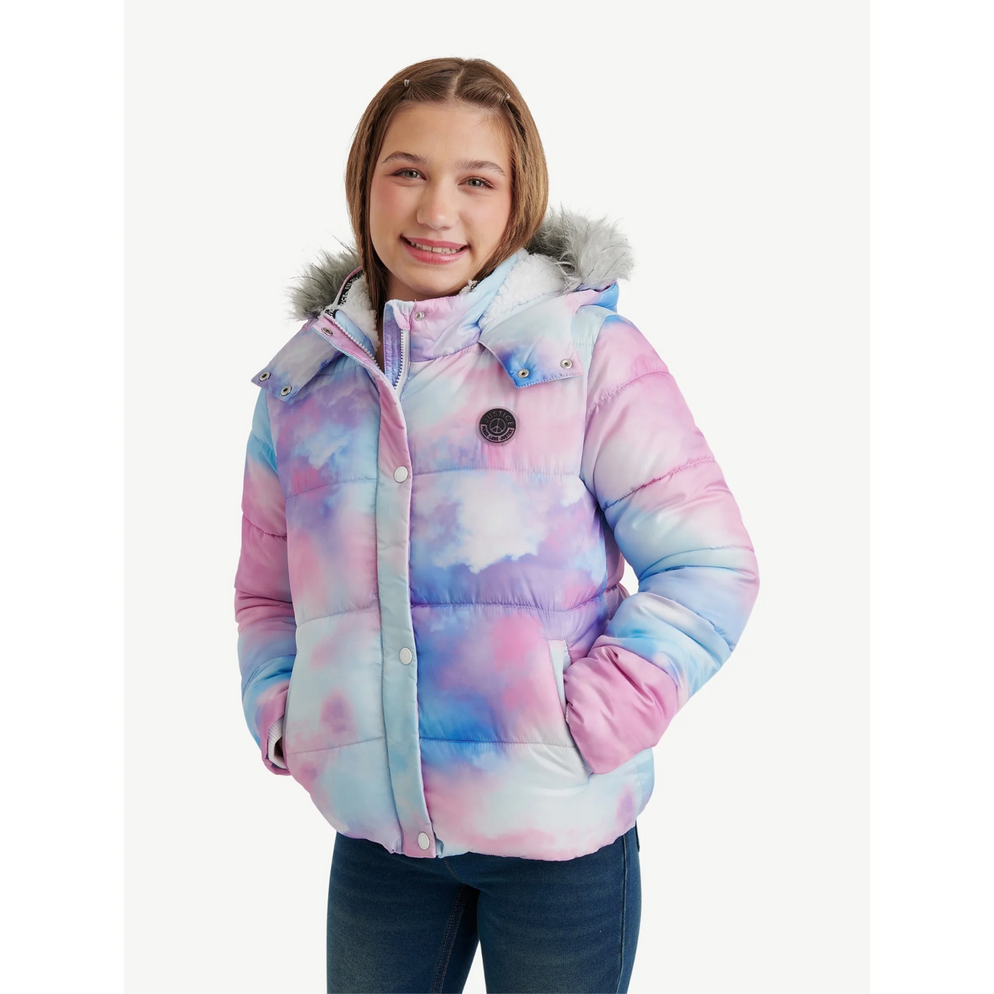 Justice Girls Puffer Jacket with Faux Fur Lined Hood-Ombre -XL (16/18)-NWT0