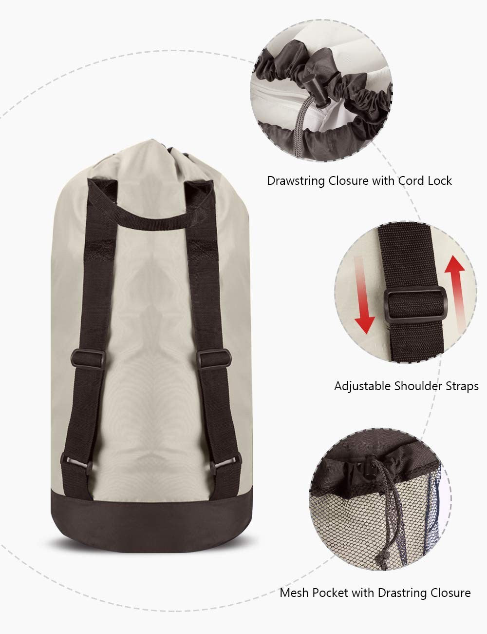 Large 115L Backpack Laundry Bag with Shoulder Straps, Drawstring & Mesh Pocket3