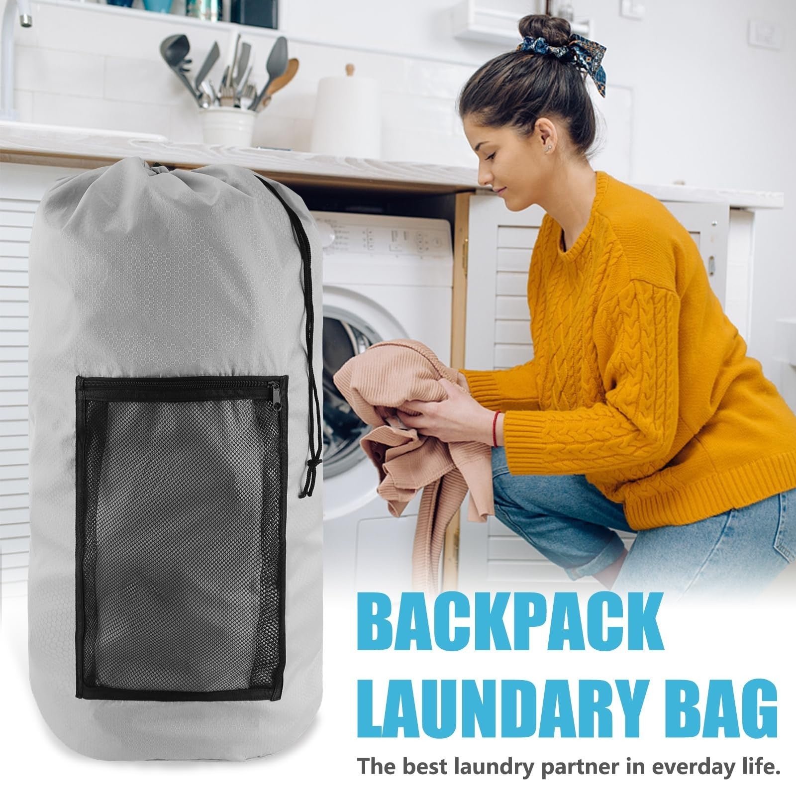 Extra Large Travel Laundry Bag Backpack, 2PCS with Mesh Pocket & Adjustable Stra3