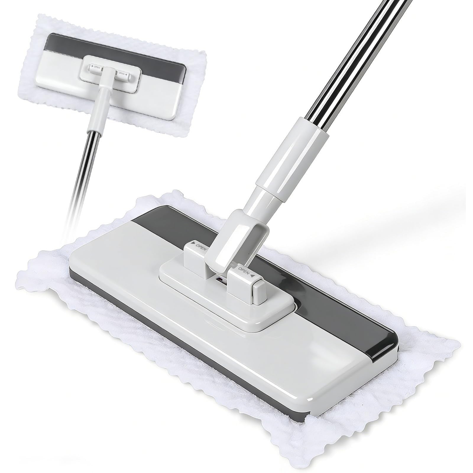 51" Hands-Free Flat Mop with Stainless Steel Handle - Snap Grip Design for Easy1
