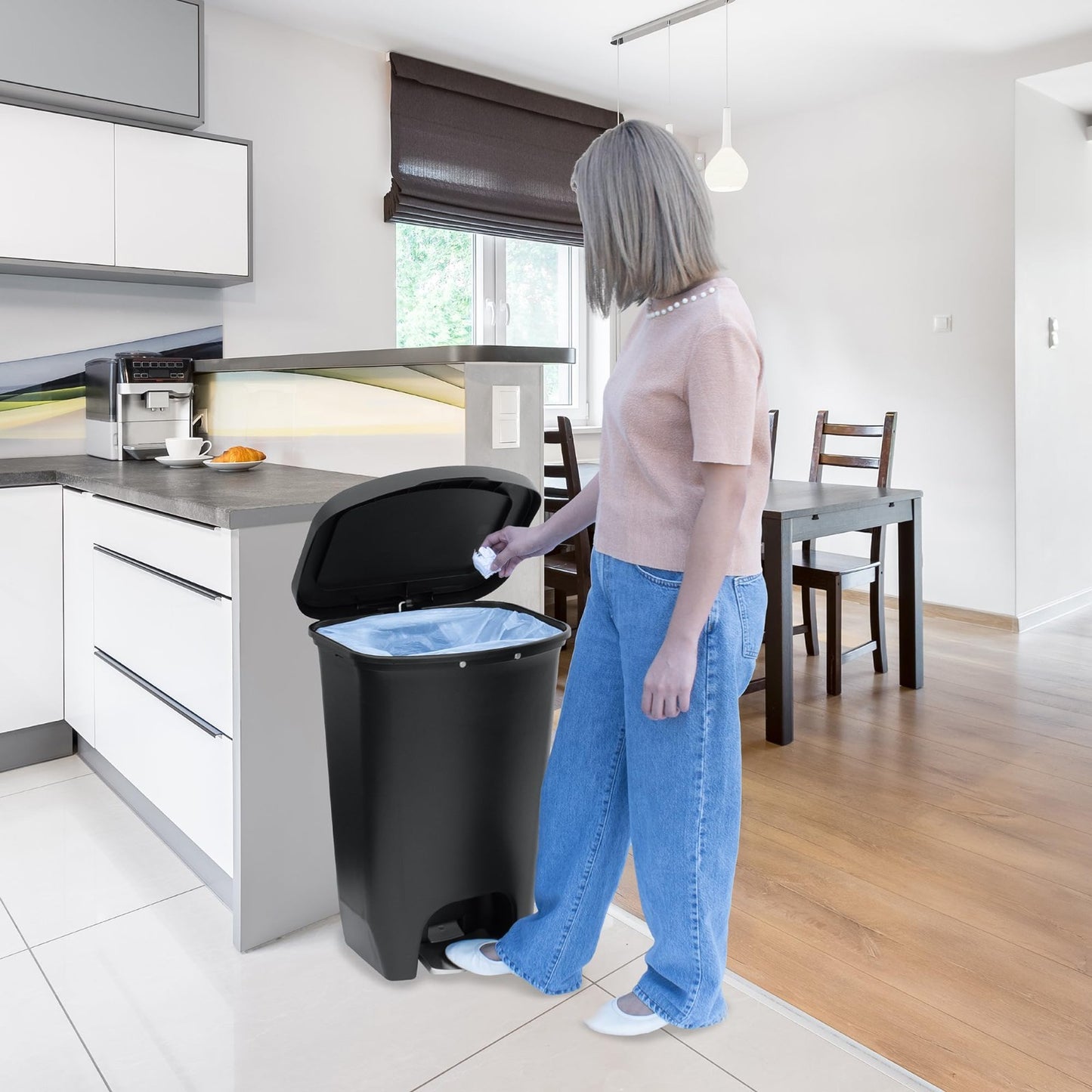 13 Gal Black Trash Can with Clorox Odor Control | Hands-Free Step-On Bin, Kitche7