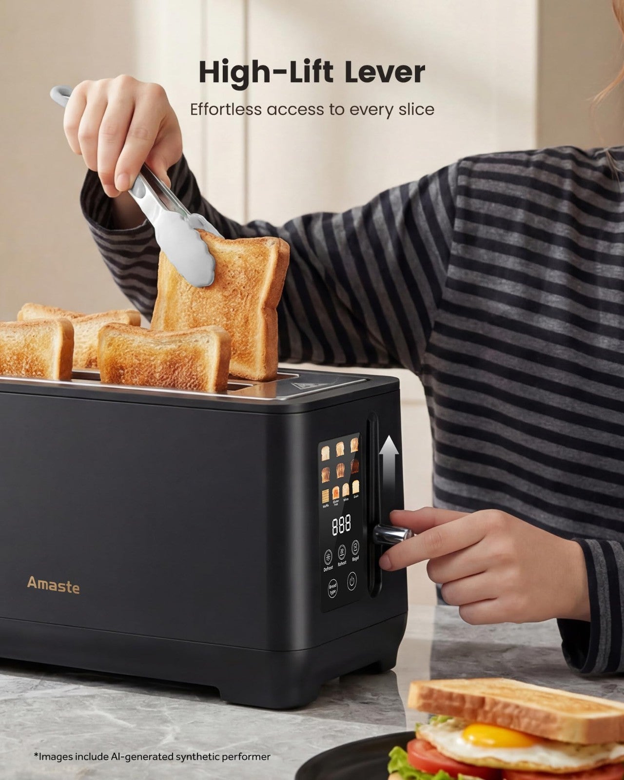 4 Slice Retro Toaster with Touch Screen, Extra Wide Slots, 6 Browning Levels, De6