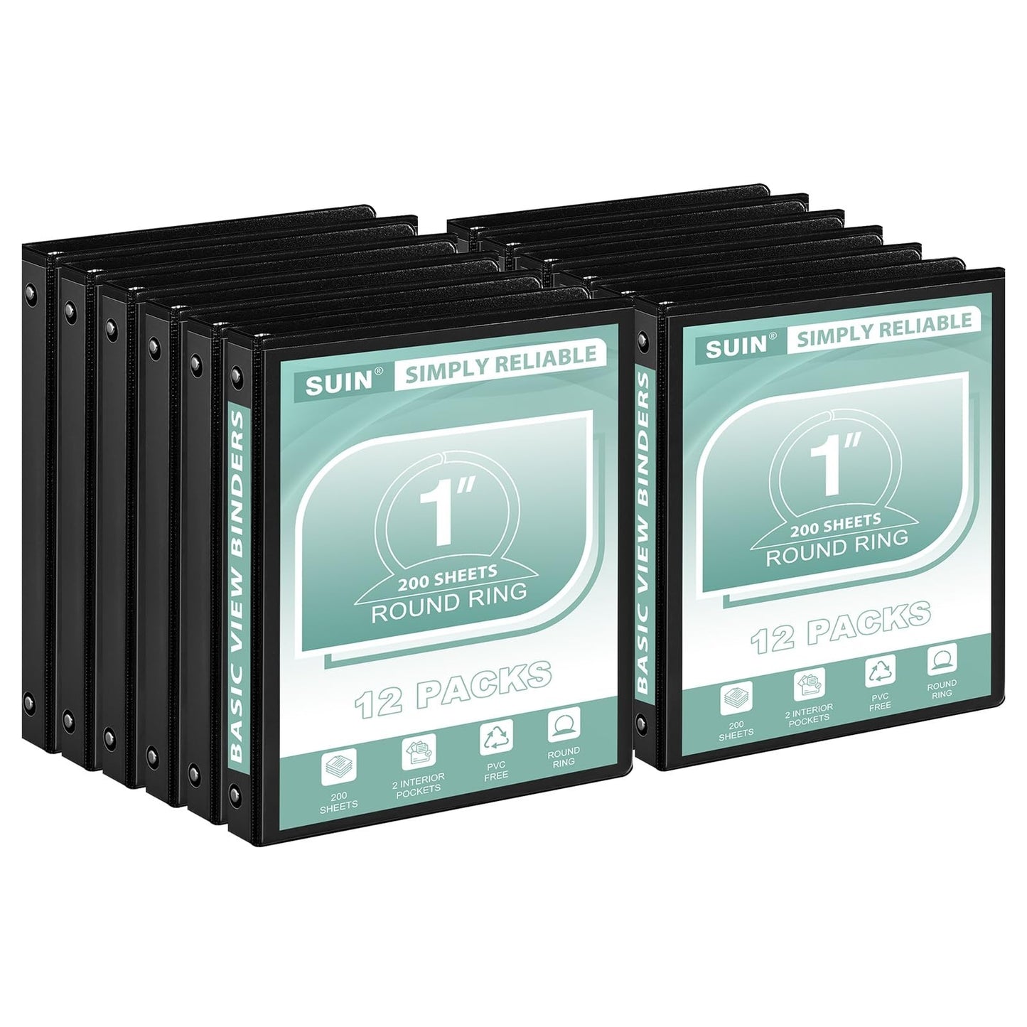 1-Inch 3-Ring Binder - Customizable Clear Cover for US Letter Size, 12 Pack1