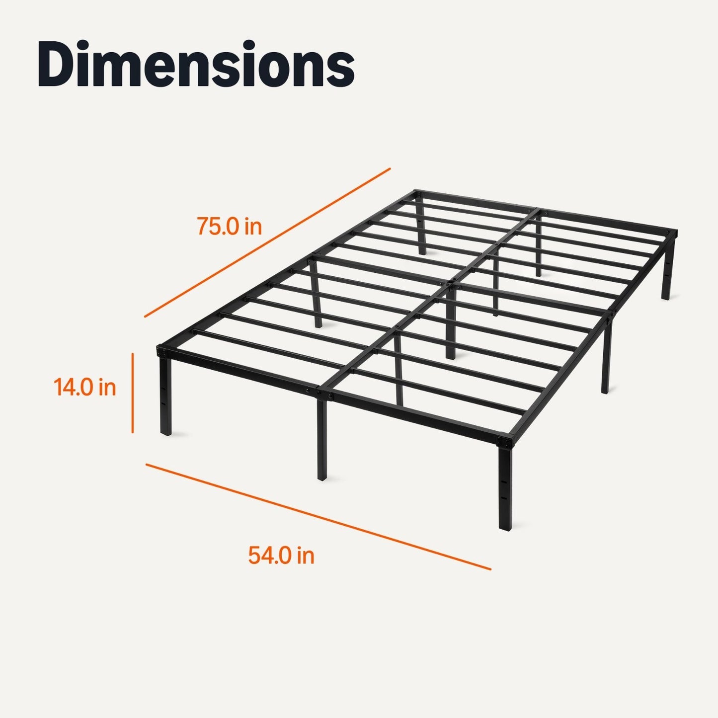 Metal Bed Frame, Non Foldable Platform Bed, Easy Assembly, Full Size, Black 54"x2