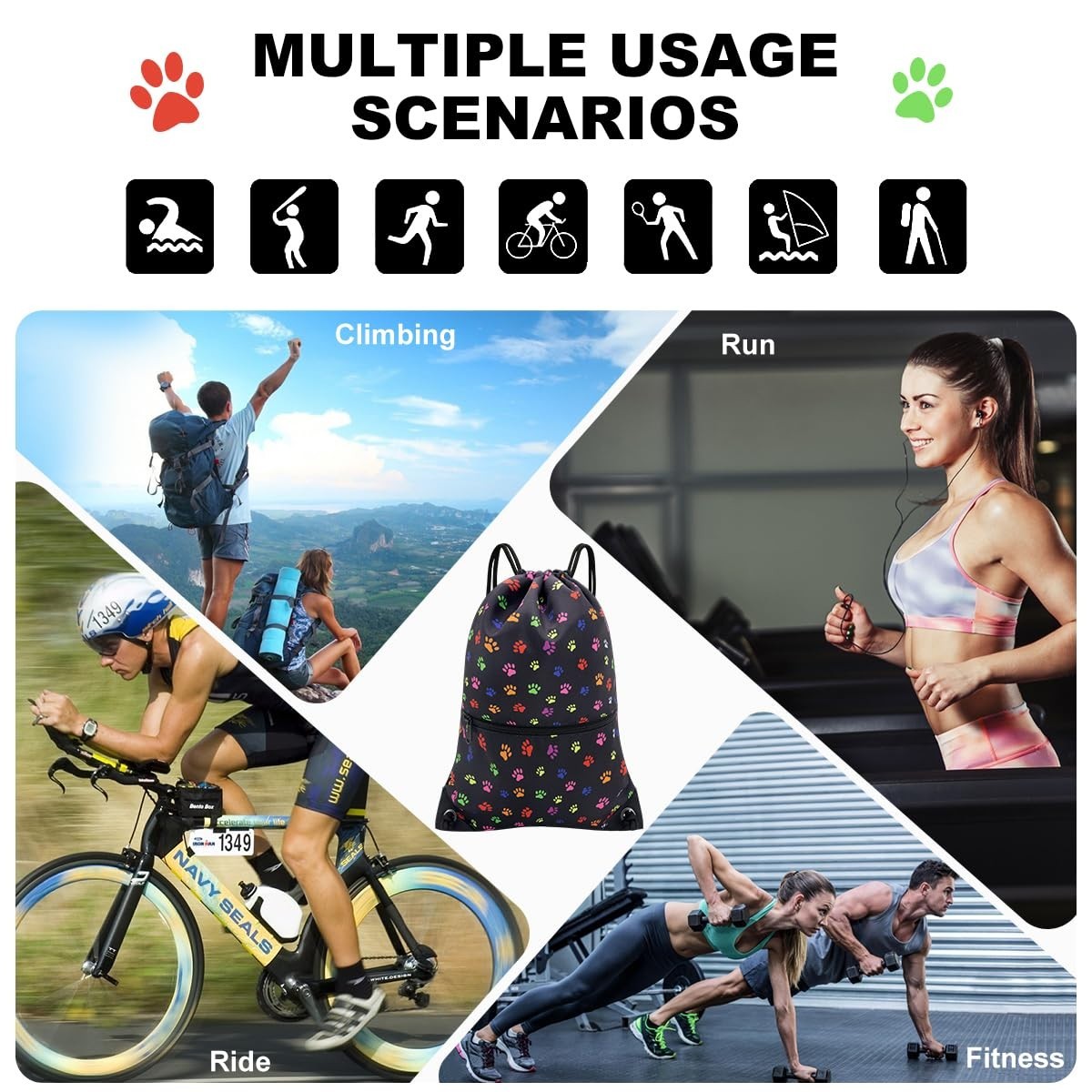 Drawstring Backpack Gym Bag, Lightweight Sport Sackpack for Travel & School5