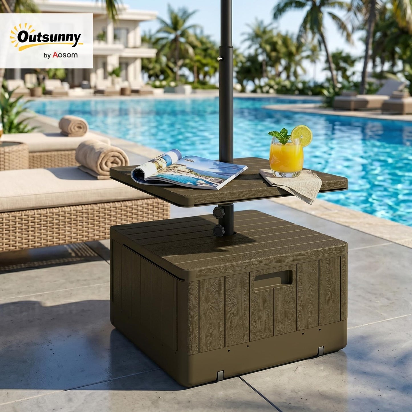 3-in-1 Outdoor Umbrella Base with Table Tray, 175 lbs Heavy Duty Stand, Wheels,2