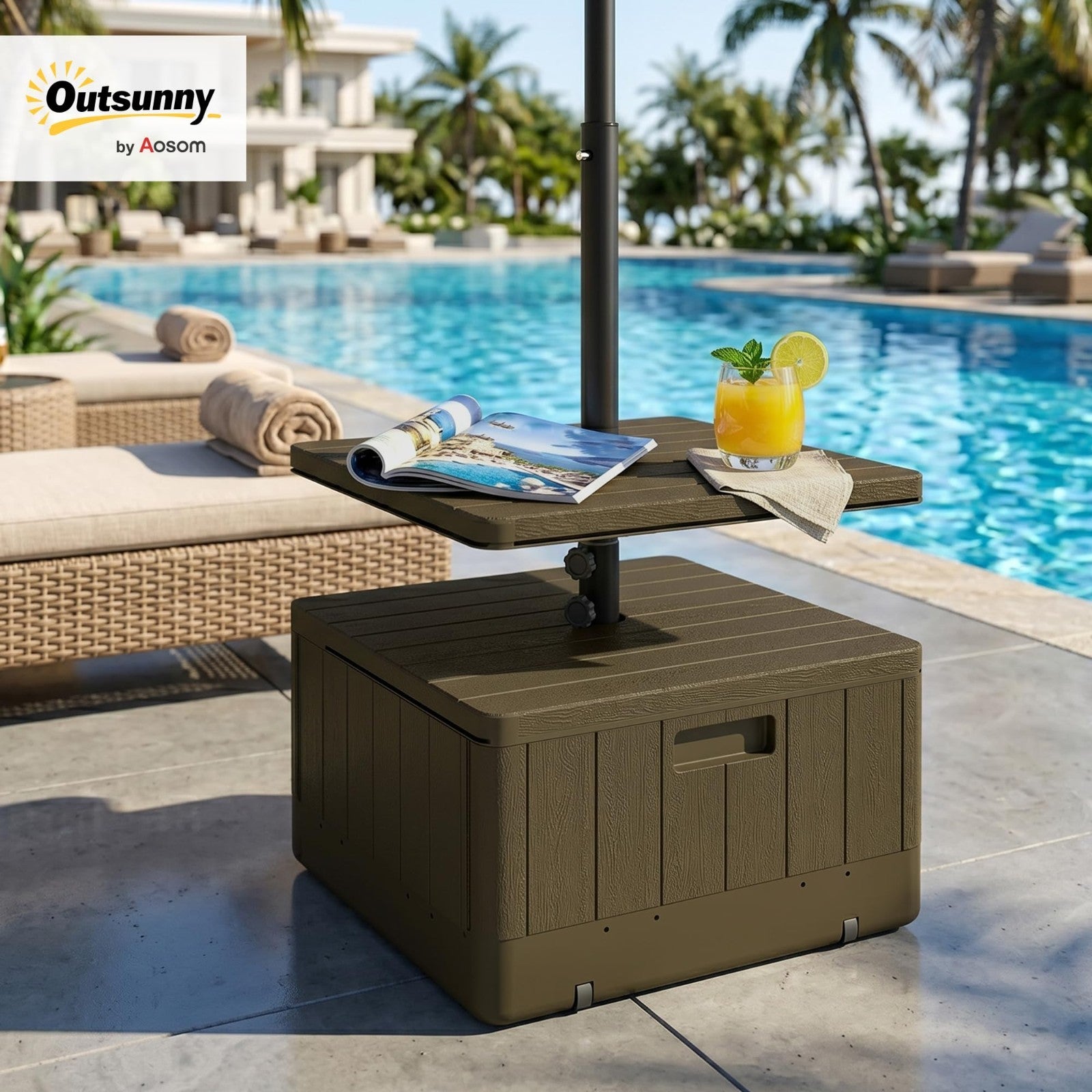 3-in-1 Outdoor Umbrella Base with Table Tray, 175 lbs Heavy Duty Stand, Wheels,2