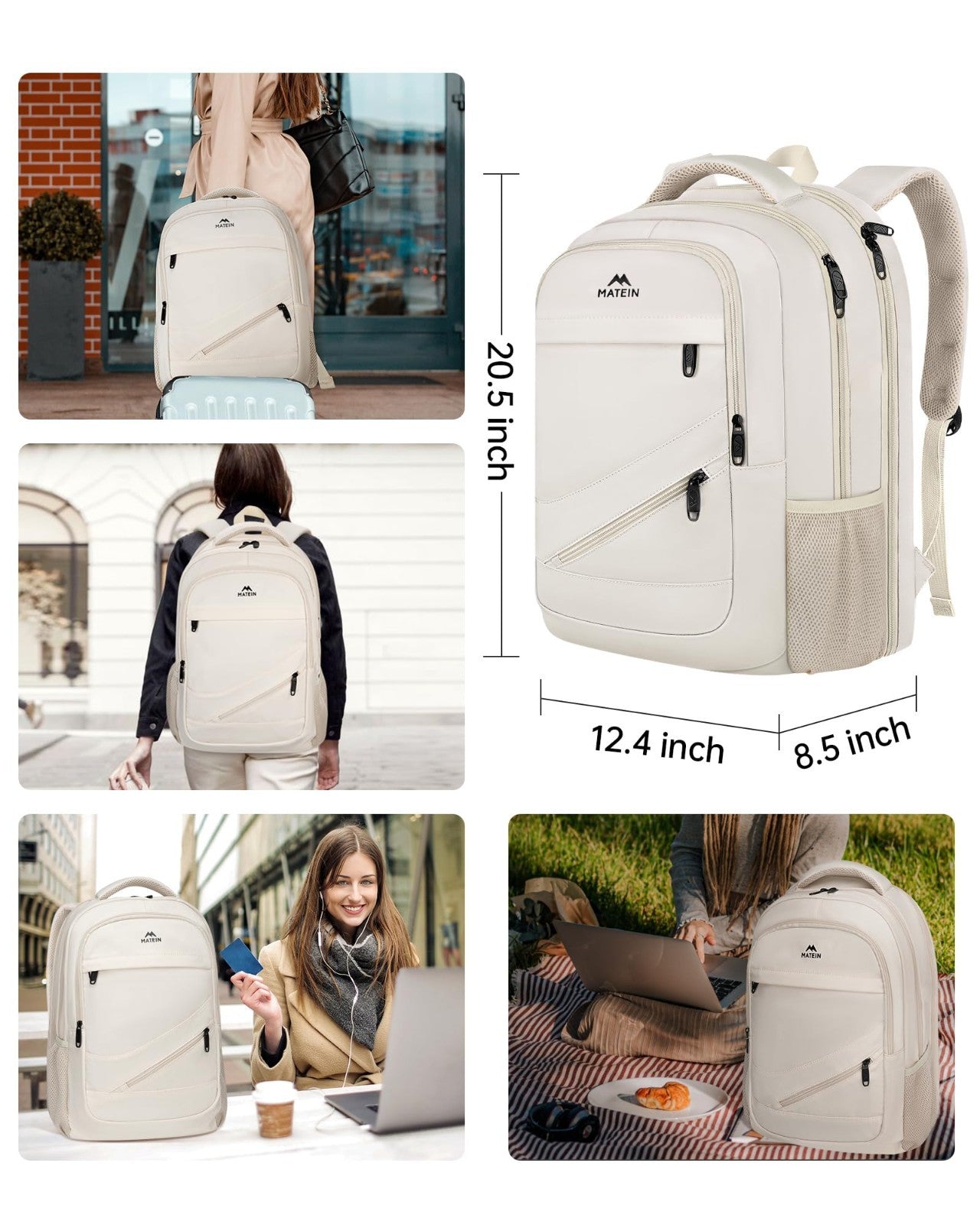 Extra Large College Backpack for Women, 18 Inch Laptop Bag, Stylish Cream Color5