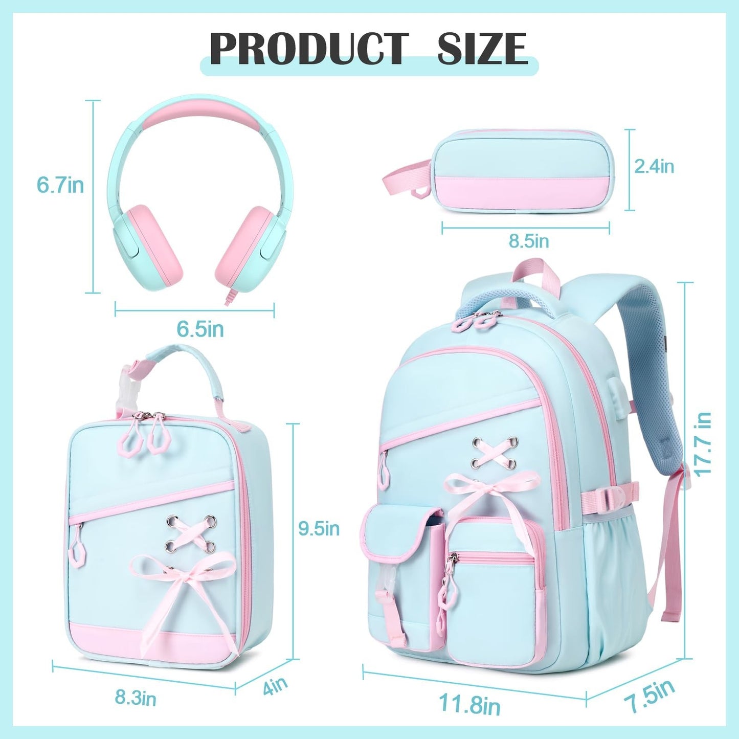 Stylish Girls Backpack with Wired Headphones, School Bag for Teens & Kids2