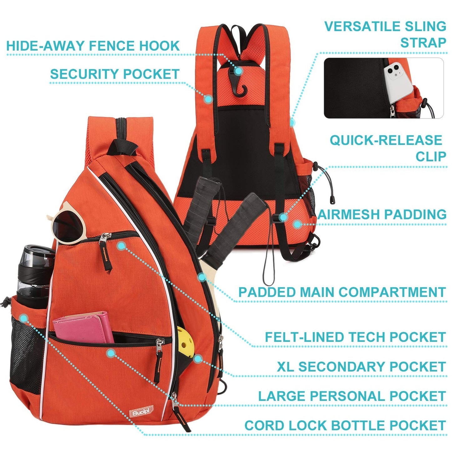 Optimized eBay Title: "Adjustable Pickleball Backpack with Fence Hook - Large Ca4
