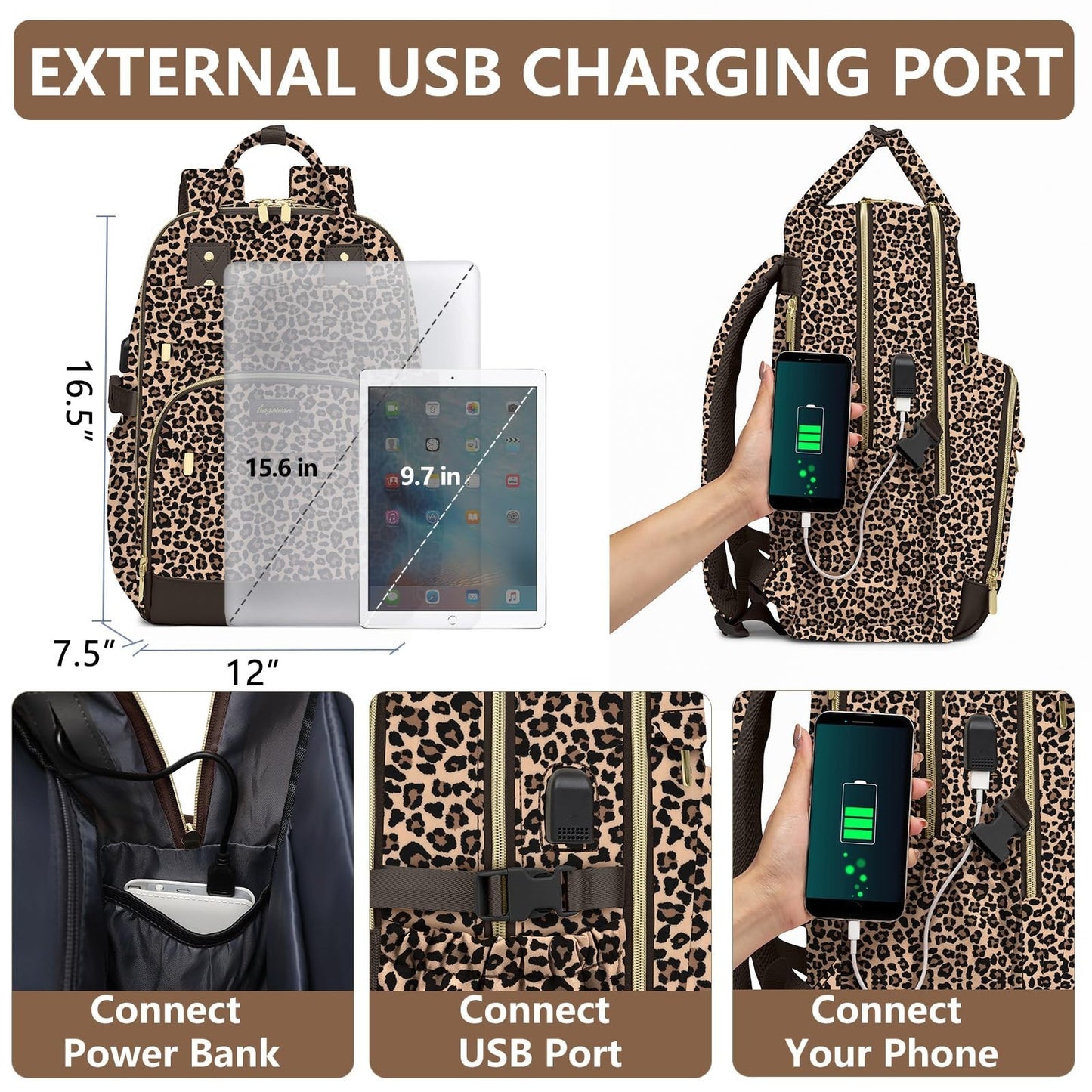 Stylish Laptop Backpack for Women   15.6" College Bookbag with Large Tumbler Poc4
