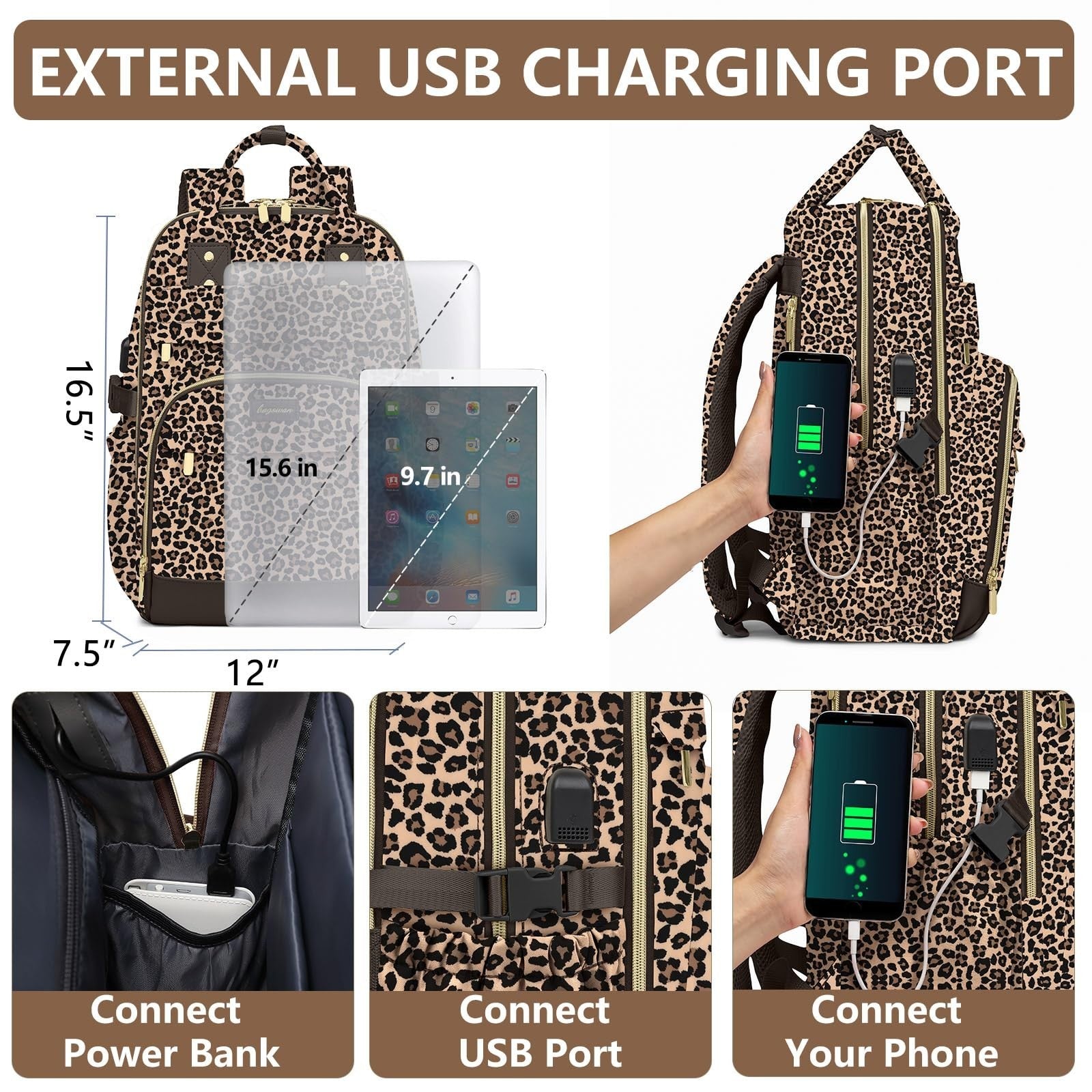 Stylish Laptop Backpack for Women   15.6" College Bookbag with Large Tumbler Poc4