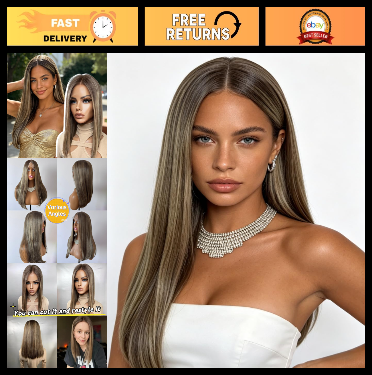 Chestnut Blonde Lace Front Wig with Dark Roots - Glueless, Pre-Plucked, 13x4 HD0