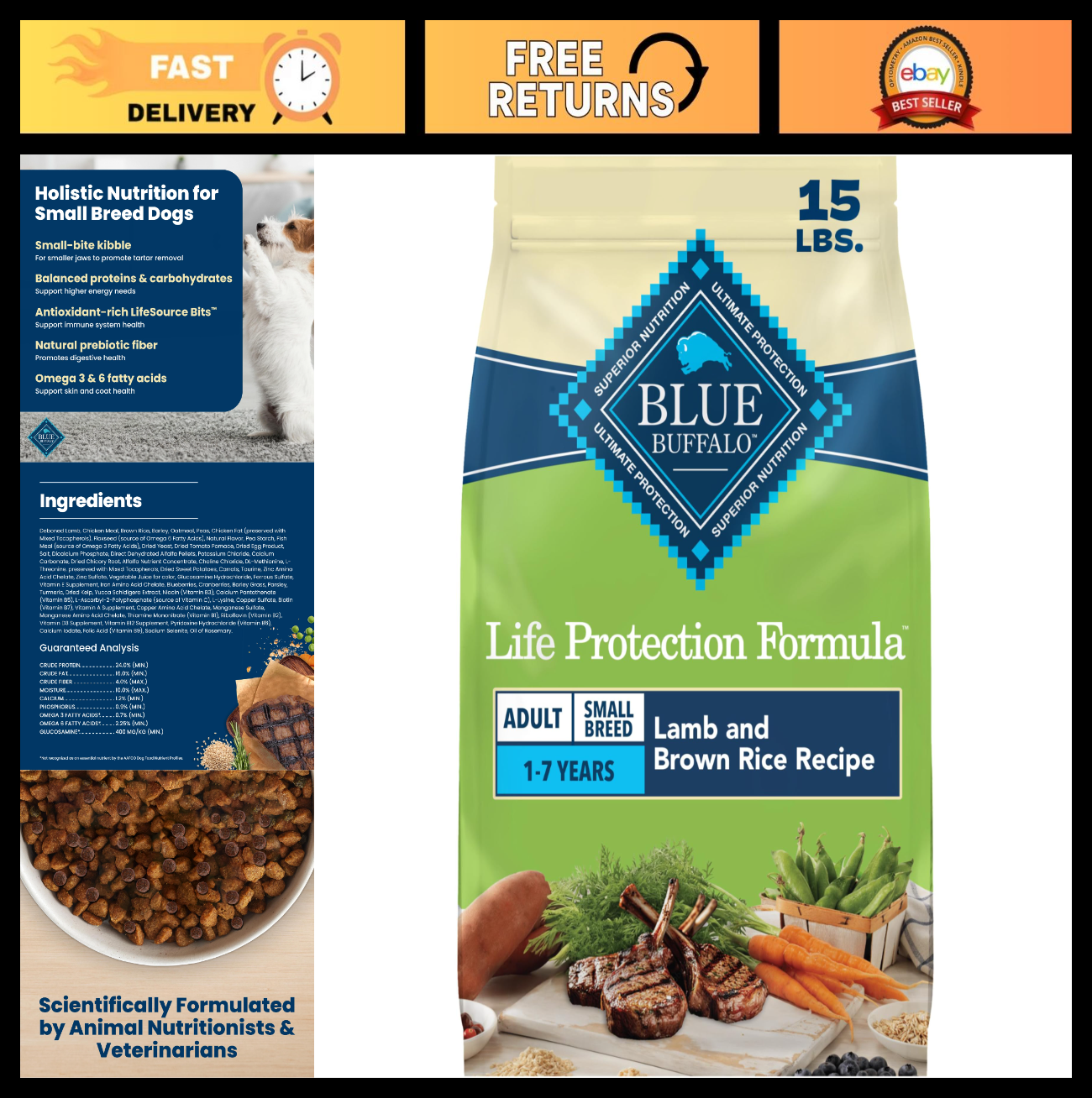 Lamb Small Breed Dry Dog Food   Life Protection Formula, 15 lb Bag, Healthy Nutr0