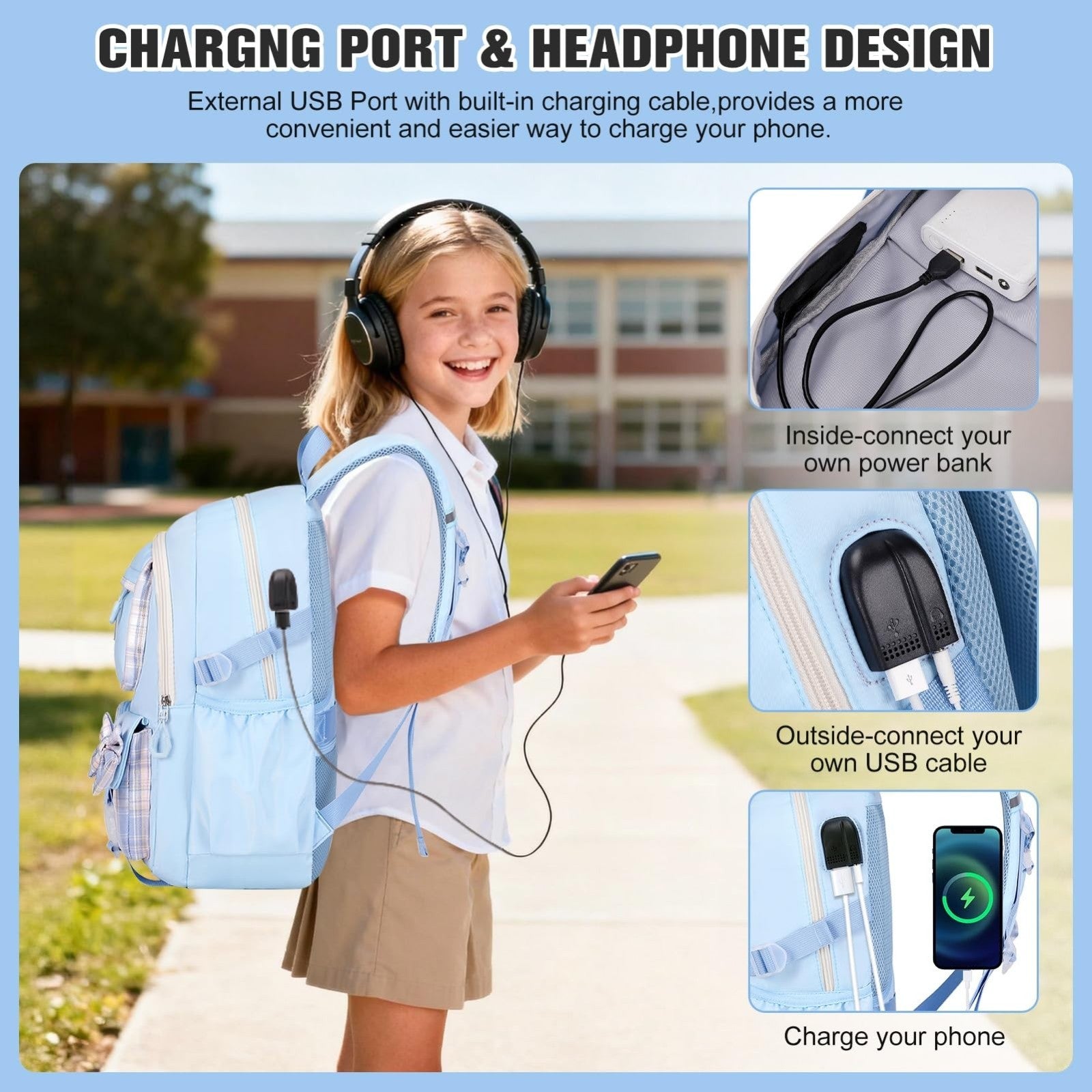 Cute Bow Backpack for Girls   School Bag with Lunch Bag & Pencil Case, Stylish &3