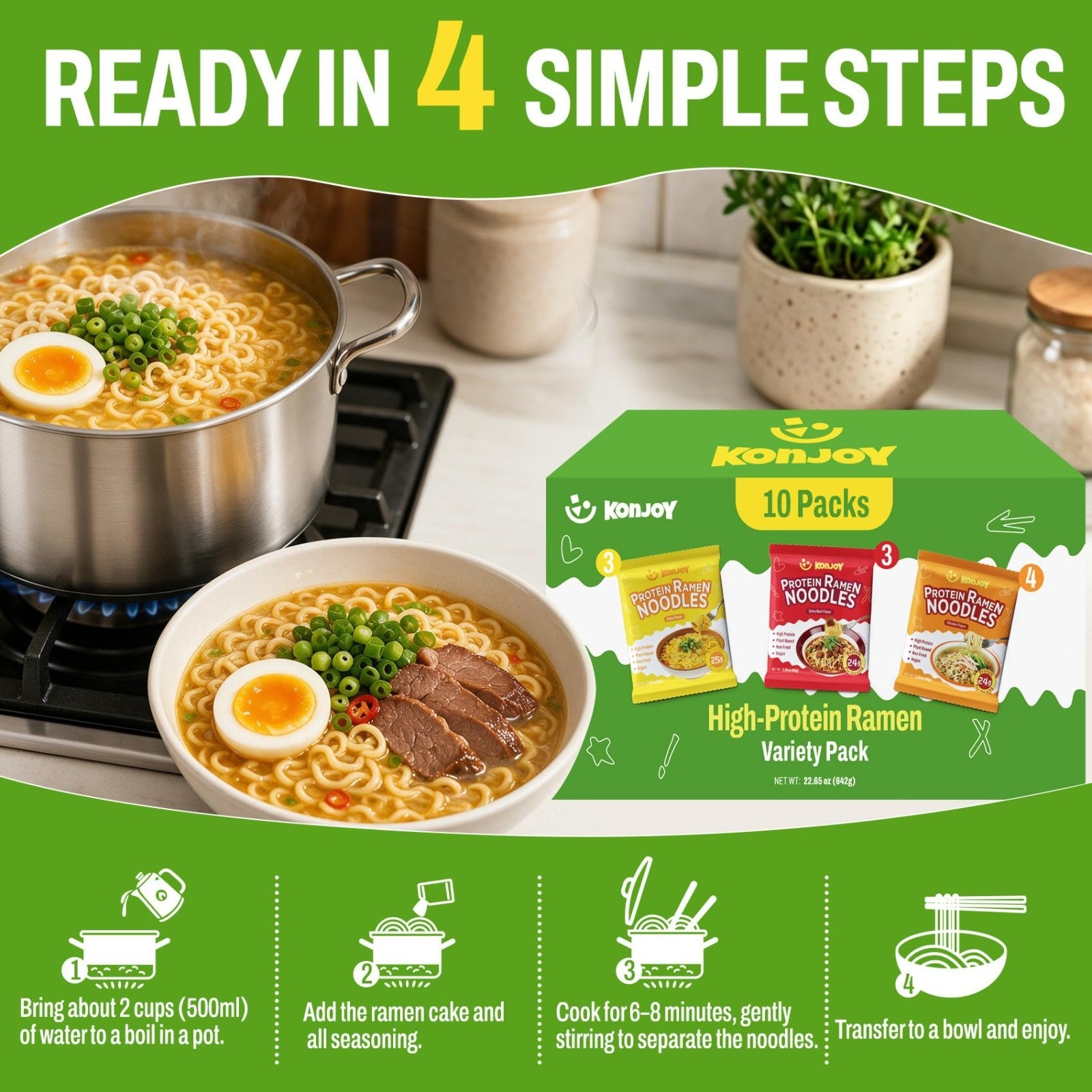 Vegan Protein Ramen Noodle Variety Pack - 10-Pack, 24g Protein, Low Fat, Instant5