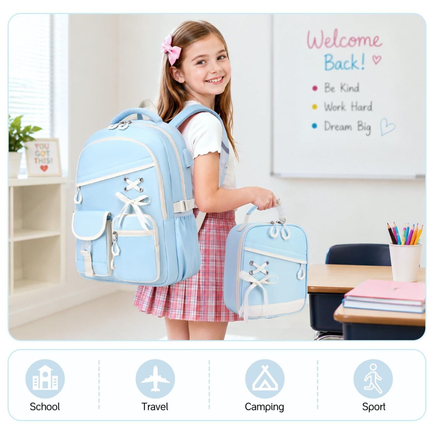 3PCS Girls School Backpack Set with Lunch Box & Pencil Pouch   Stylish & Durable6