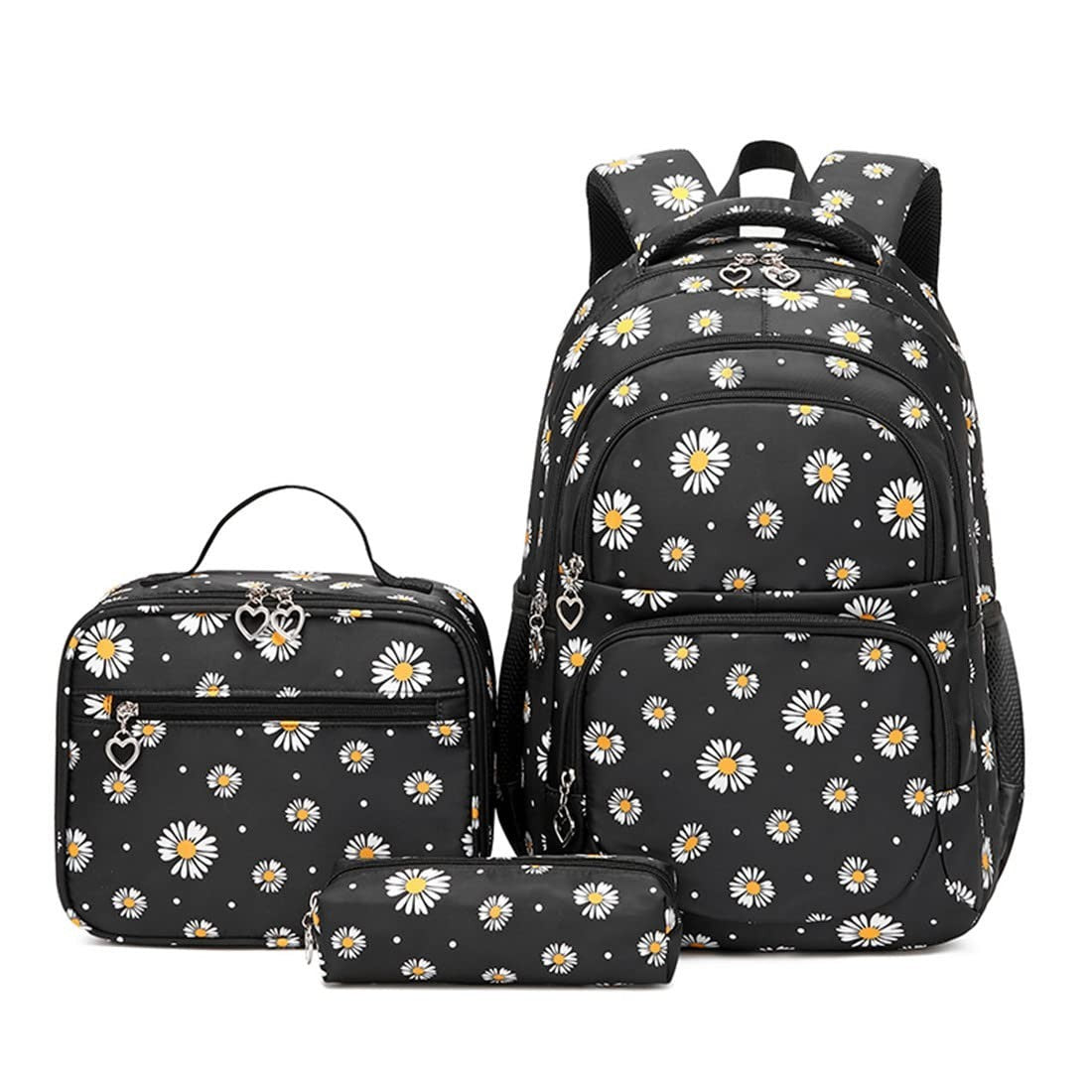 Daisy Print Backpack Set for Girls   3pcs Bookbag with Lunch Box for School1