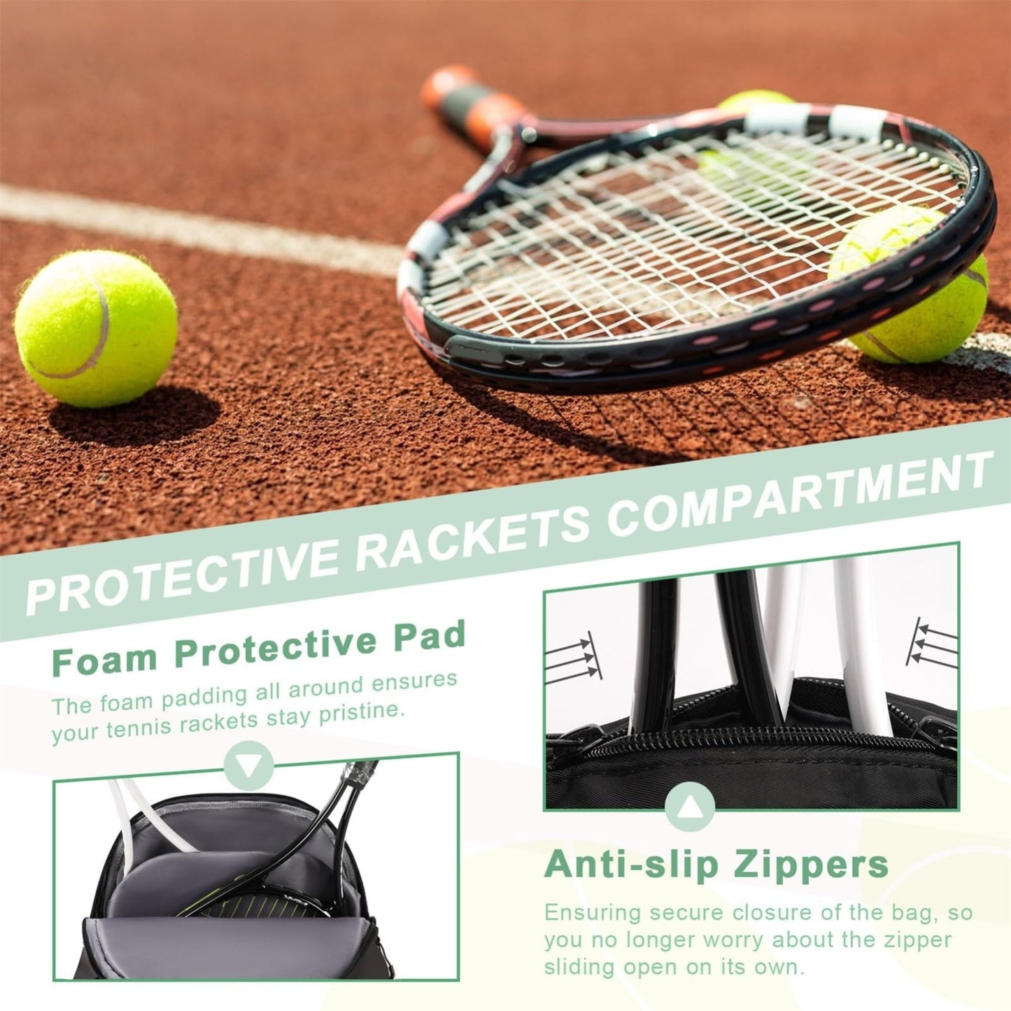 Tennis Bag for 2 Rackets, Professional Women's Tennis Backpack with Shoe Compart4