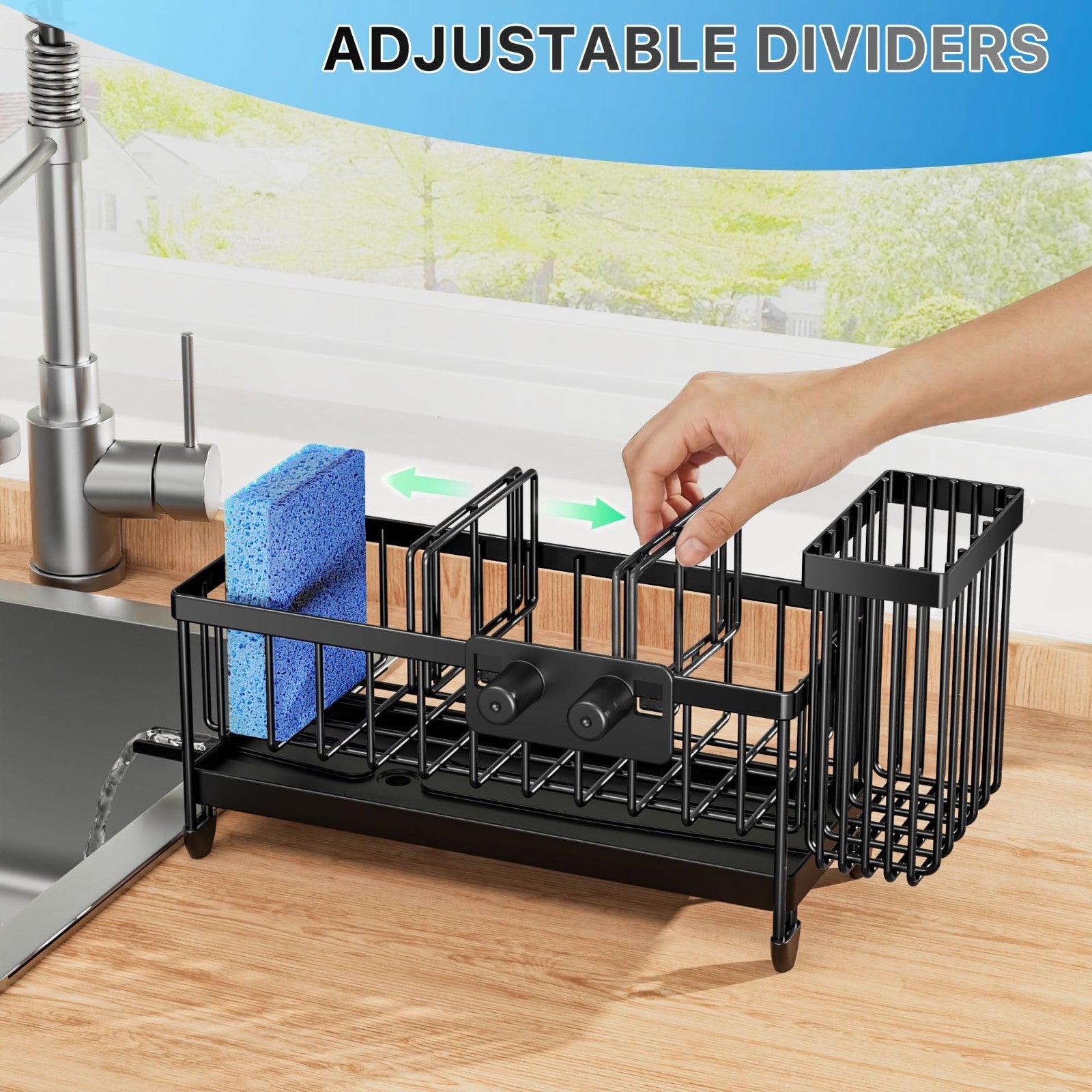 Kitchen Sink Sponge Holder Caddy Organizer, Rustproof 304 Stainless Steel, Black4