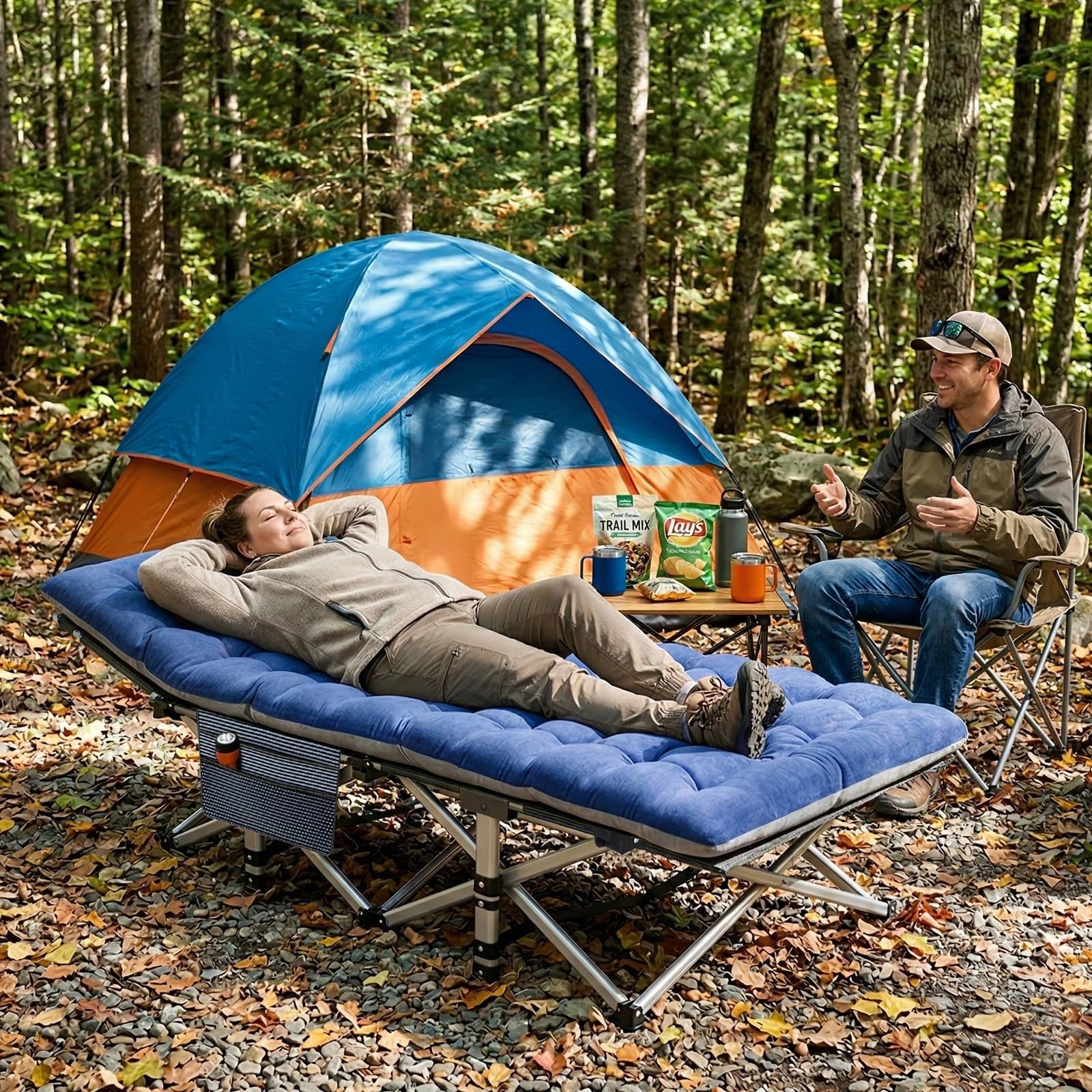 XXL Folding Camping Cot for Adults   32" Wide, 900 lb Capacity, Sturdy Frame, Re2