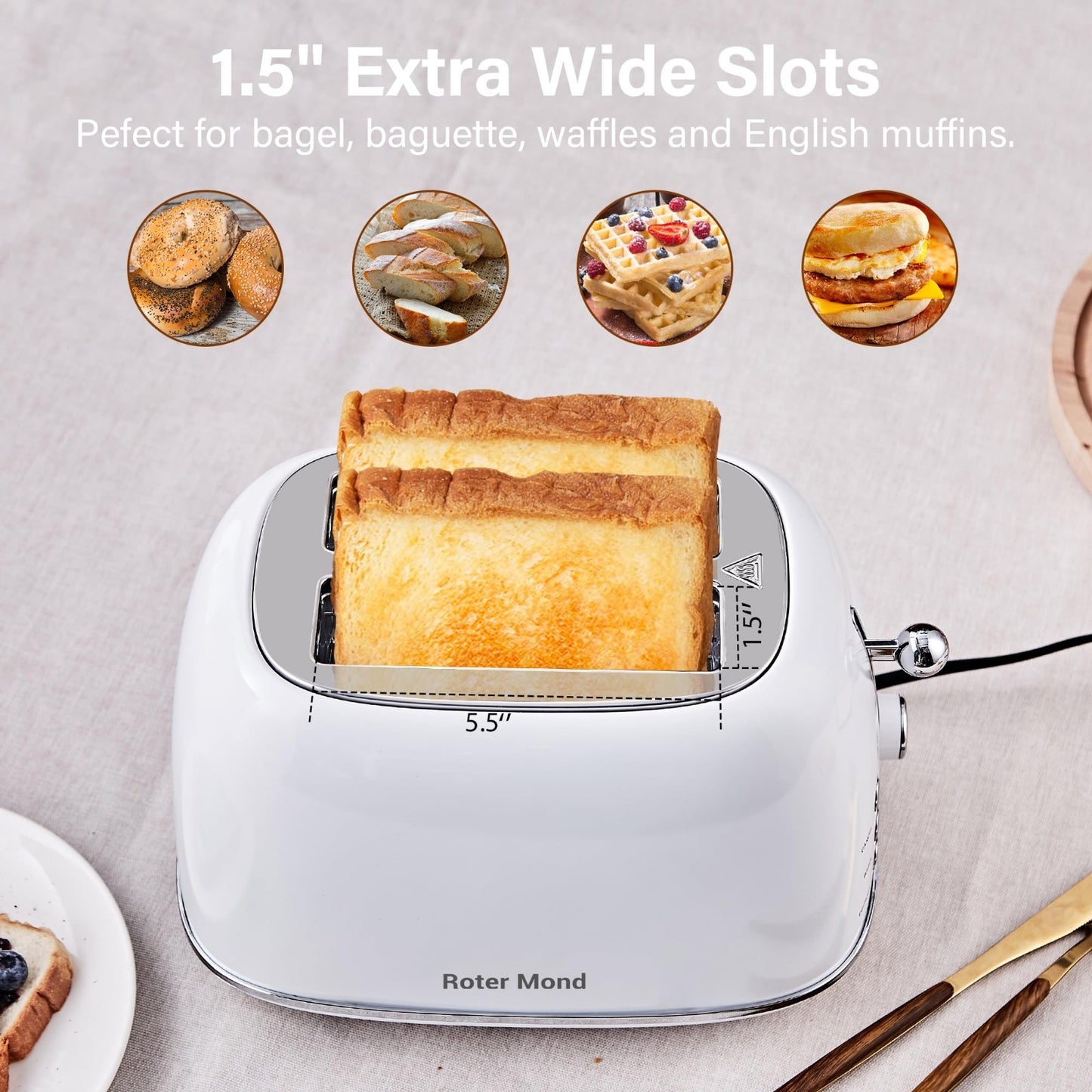 Retro Stainless Steel 2 Slice Toaster with Bagel, Cancel, Defrost, 6 Shade Setti4