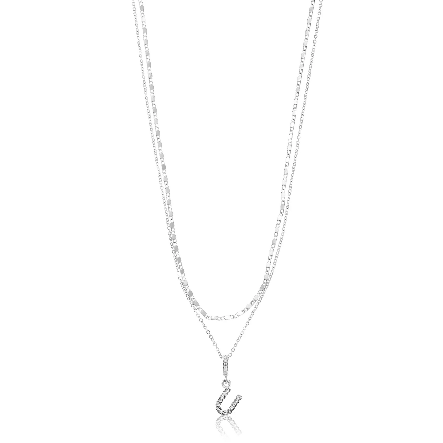 Time and Tru Silvertone Pave Initial Letter Necklace Set, 2 Pieces, Letter U0