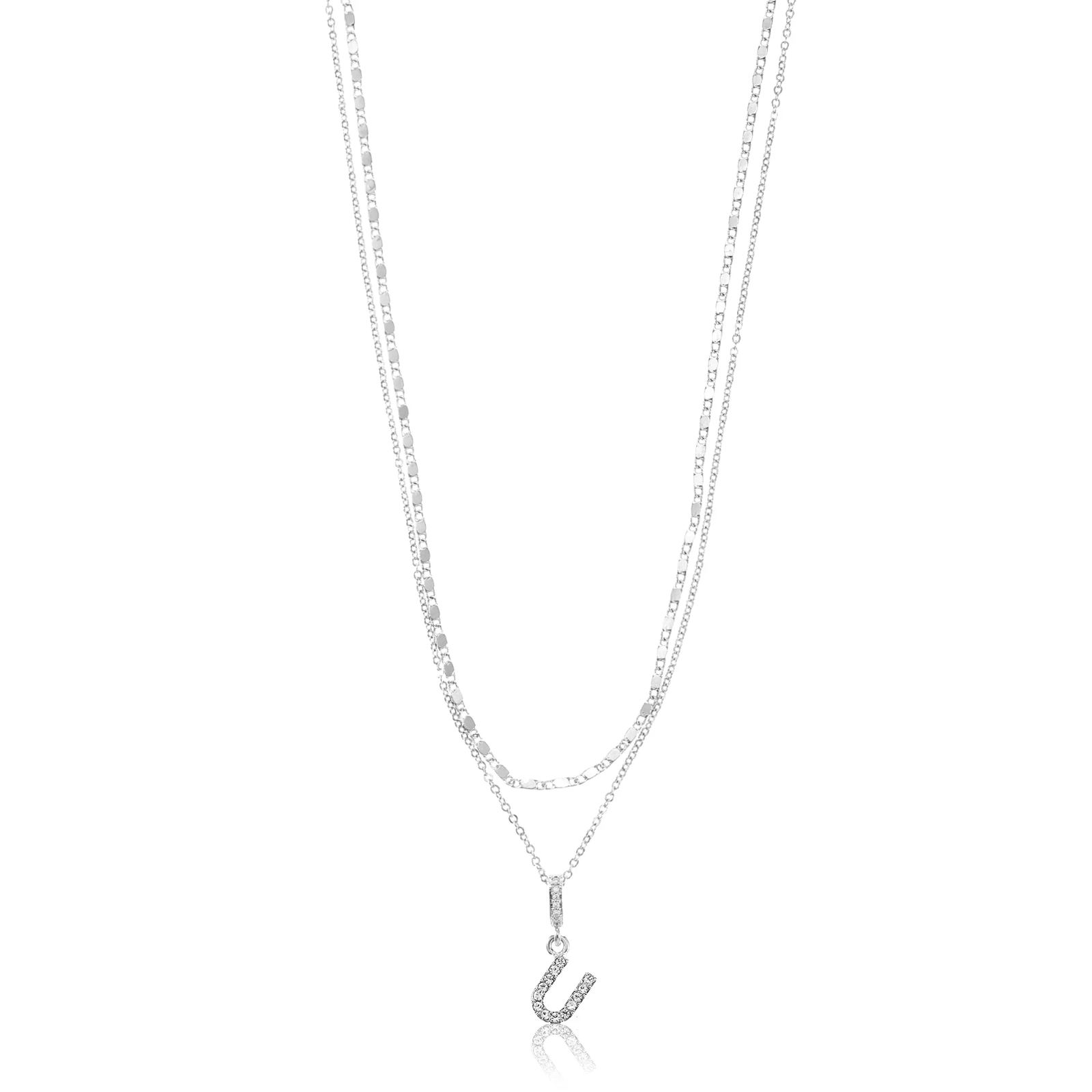 Time and Tru Silvertone Pave Initial Letter Necklace Set, 2 Pieces, Letter U0