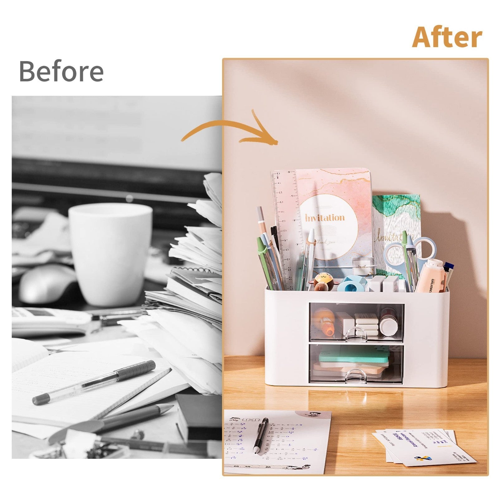Multi Functional Desk Organizer with 2 Drawers, 5 Compartments for Art Supplies6