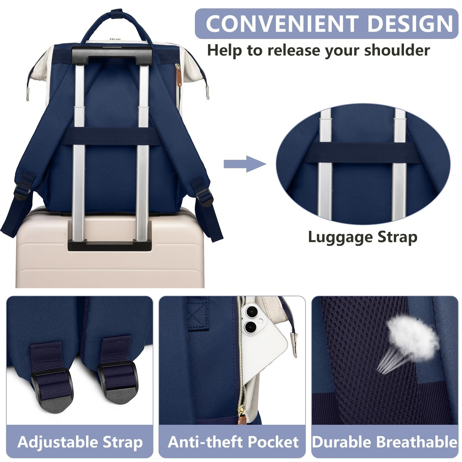 Durable 15.6" Laptop Backpack for Women, USB Charging, Anti Theft, College Work3