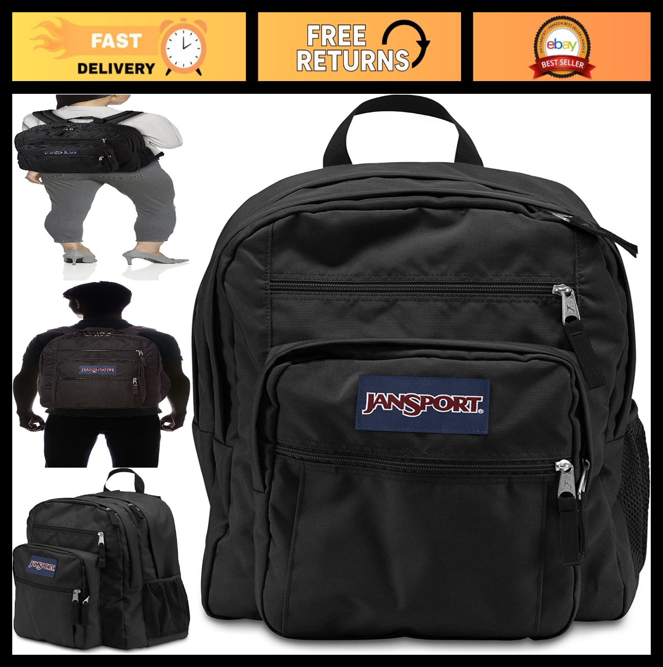 Large Capacity Student Backpack   Black, Durable, Comfortable, Multi Pocket Desi0