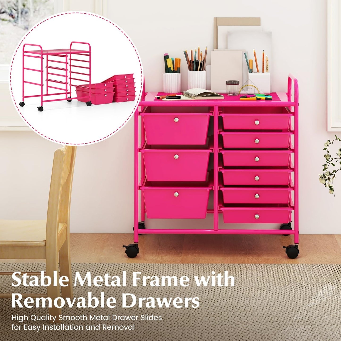9 Drawer Rolling Storage Cart   Mobile Utility Cart with Wheels for Craft & Art4