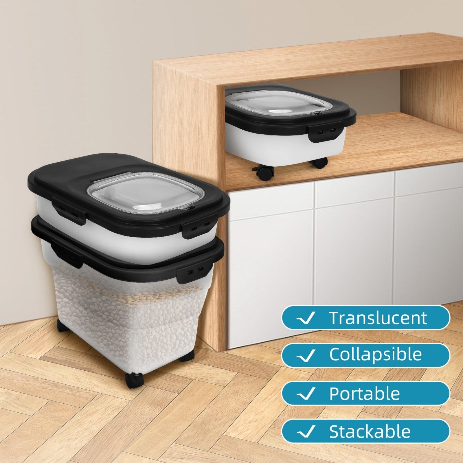 Collapsible Dog Food Storage Container 17 20 lb with Wheels, Airtight Lid & Scoo3