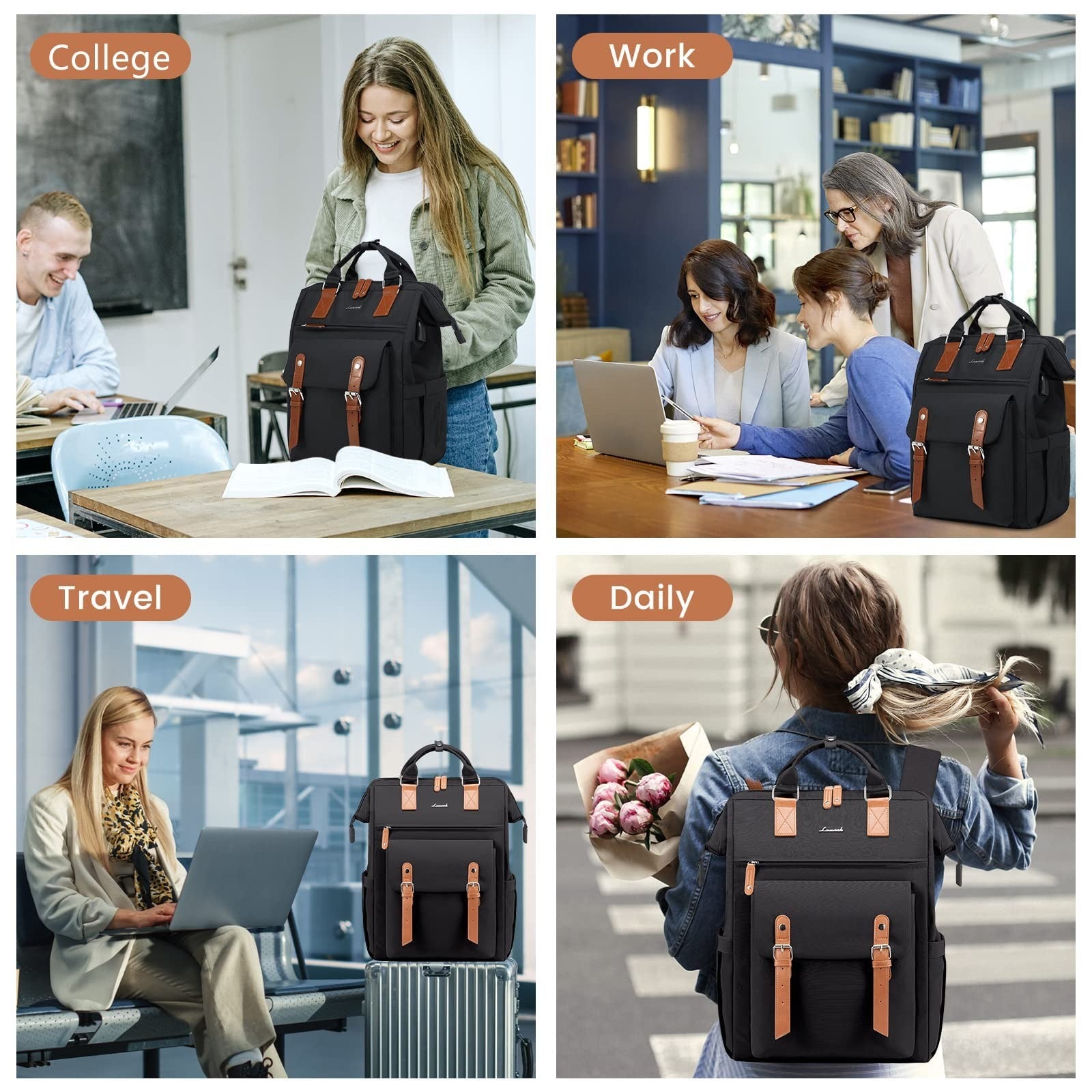 Stylish Laptop Backpack Purse for Women   15.6" Commuter Bag for Work, Travel, C8