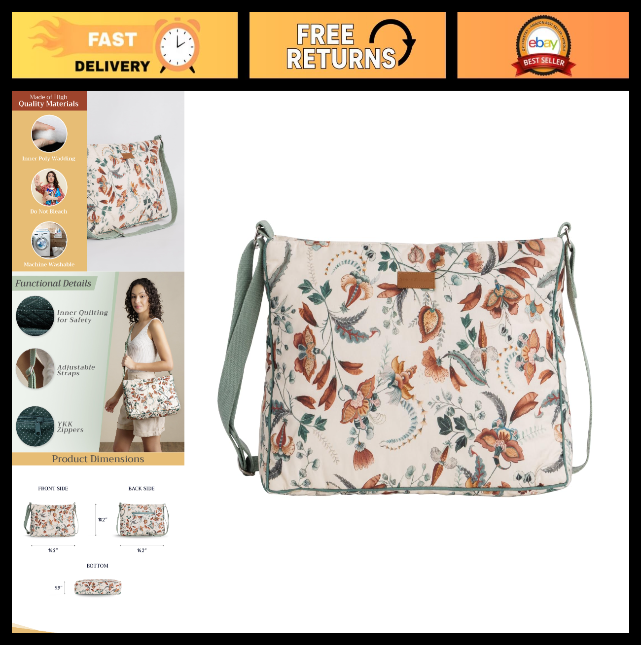Stylish Women's Cotton Shoulder Handbag   Versatile Tote Bag for Everyday Use0