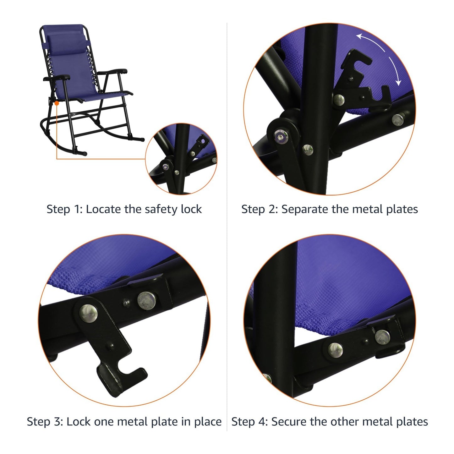 Outdoor Portable Folding Rocking Chair with Headrest, Ergonomic, Weather Resista5
