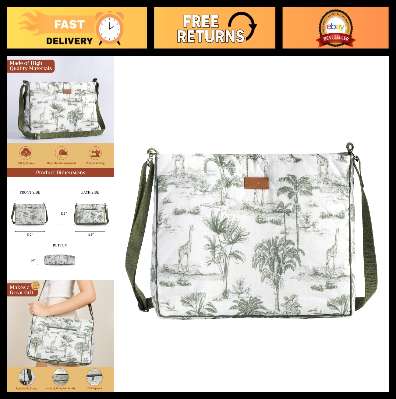 Stylish Cotton Shoulder Bag for Women   Chic Handbag, Everyday Tote, Fashion Acc0
