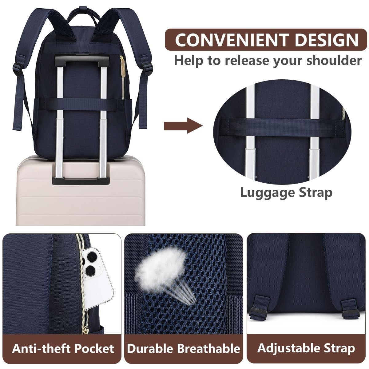 Stylish Laptop Backpack for Women   17.3" Waterproof Bookbag with USB Charger, A4