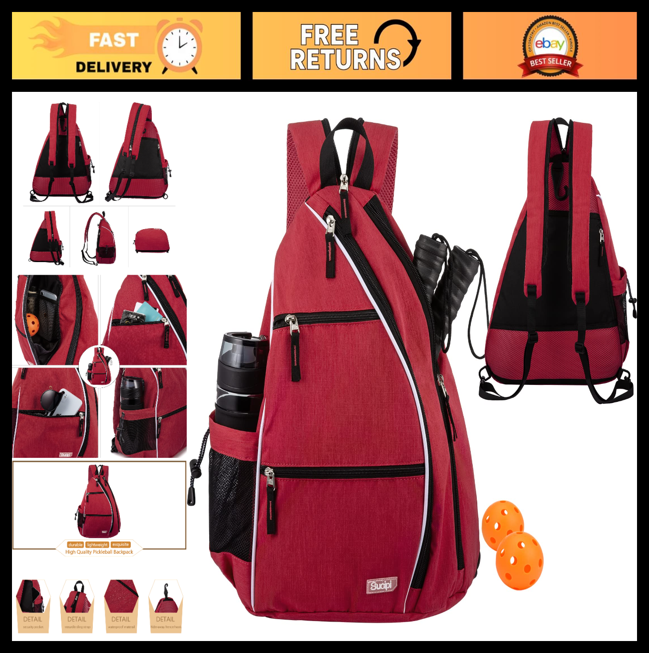 Adjustable Pickleball Backpack with Fence Hook, Large Capacity & Safety Pocket0