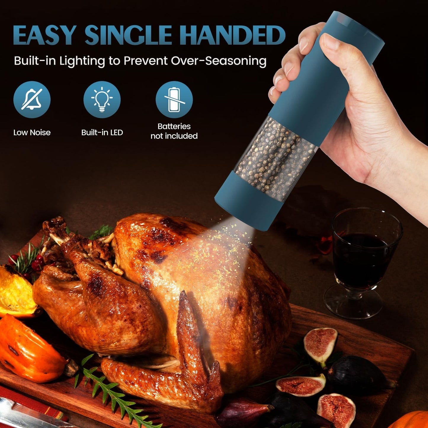 Automatic Electric Salt and Pepper Grinder Set   Adjustable Coarseness, LED, Lar3