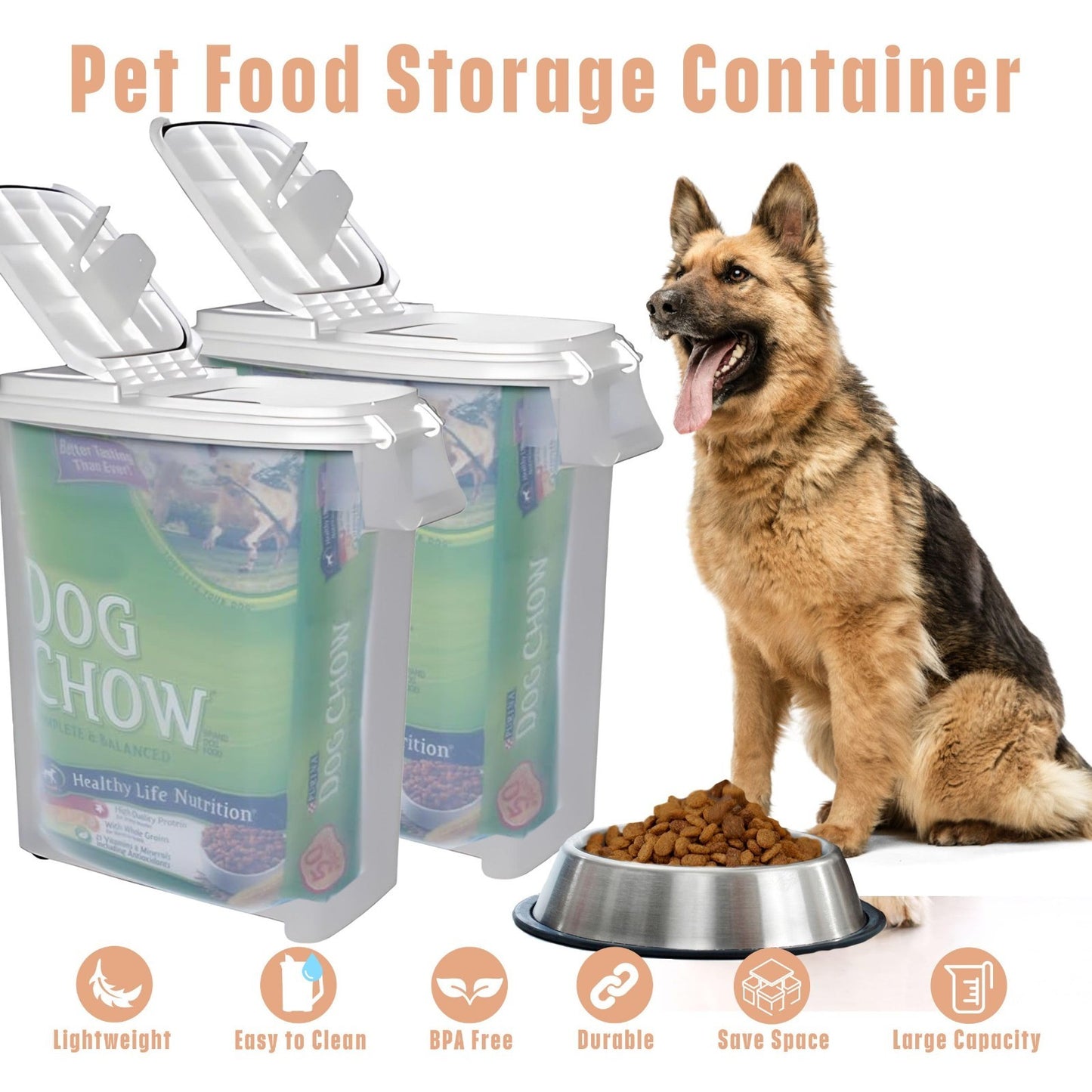 Airtight Rolling Pet Food Storage Container 50 Quart with Scoop   Dog Cat Food B5