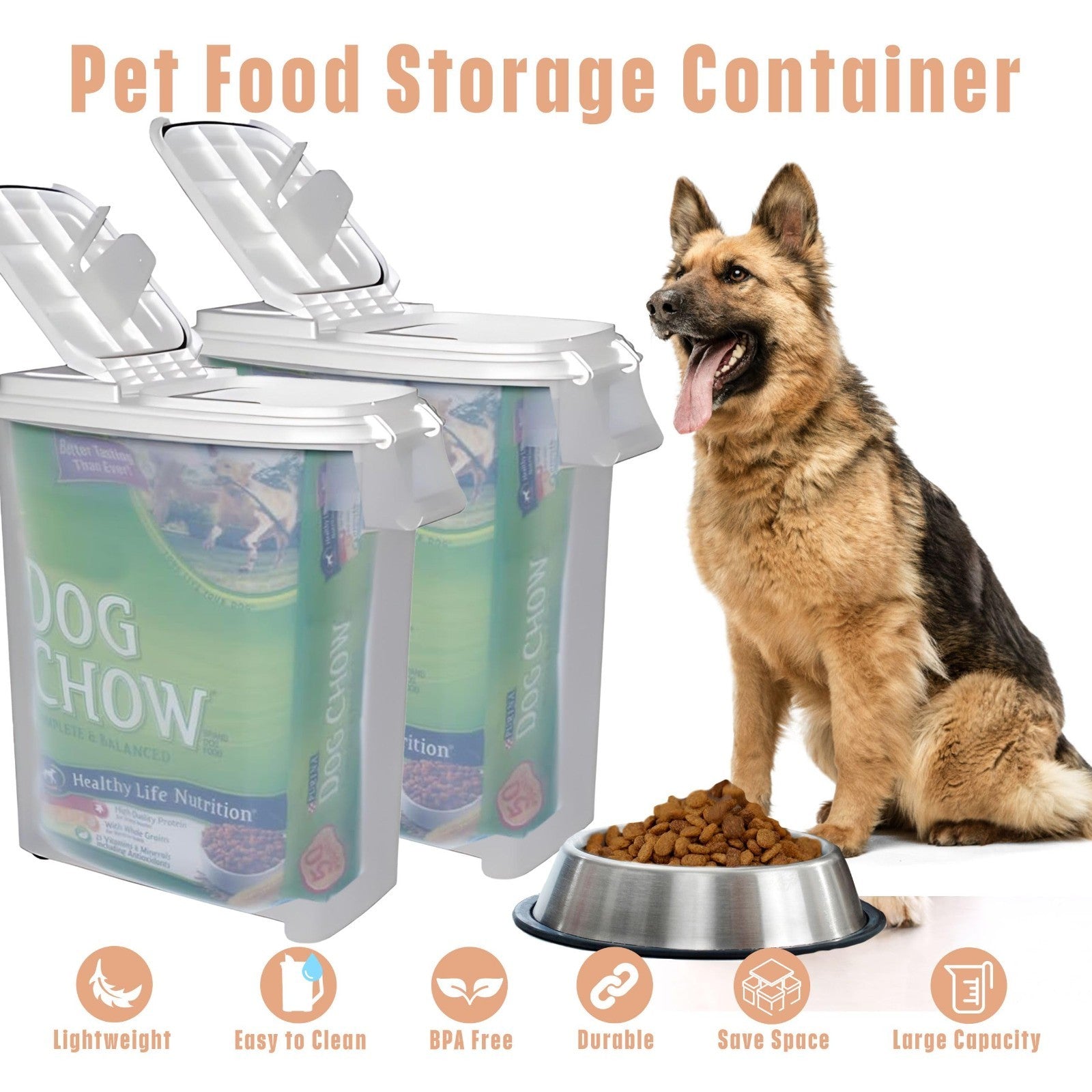 Airtight Rolling Pet Food Storage Container 50 Quart with Scoop   Dog Cat Food B5