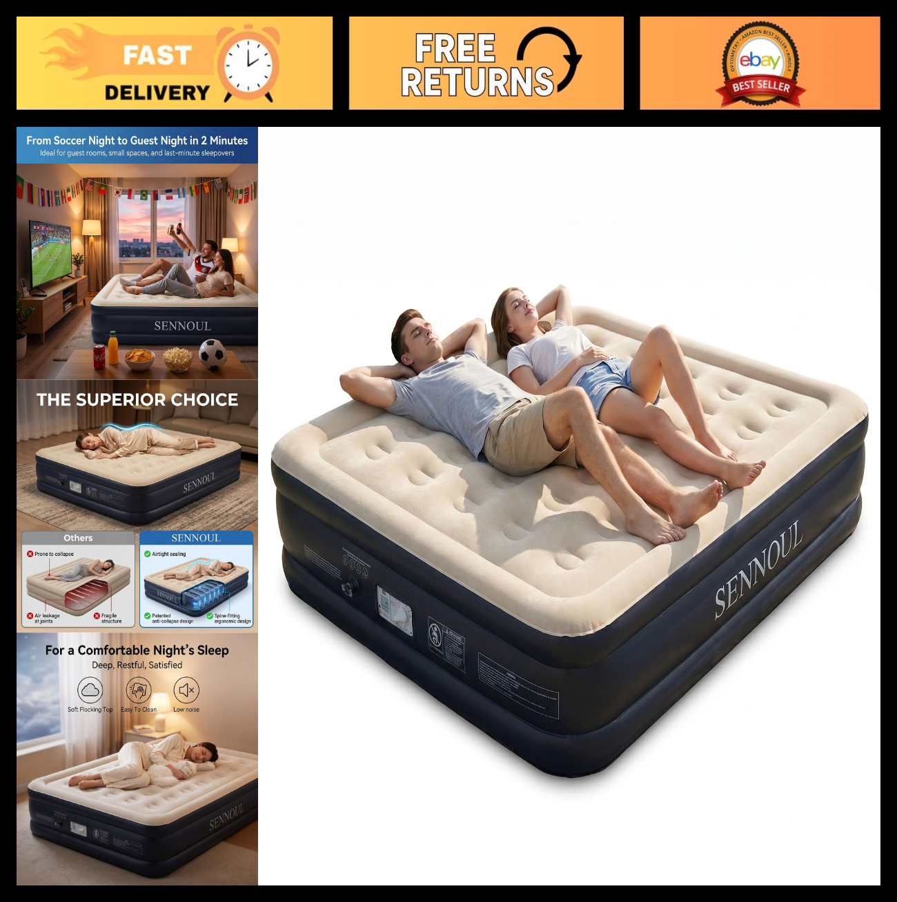 Full Size Air Mattress with Built in Pump, Quick Inflate/Deflate, 650lbs Capacit0