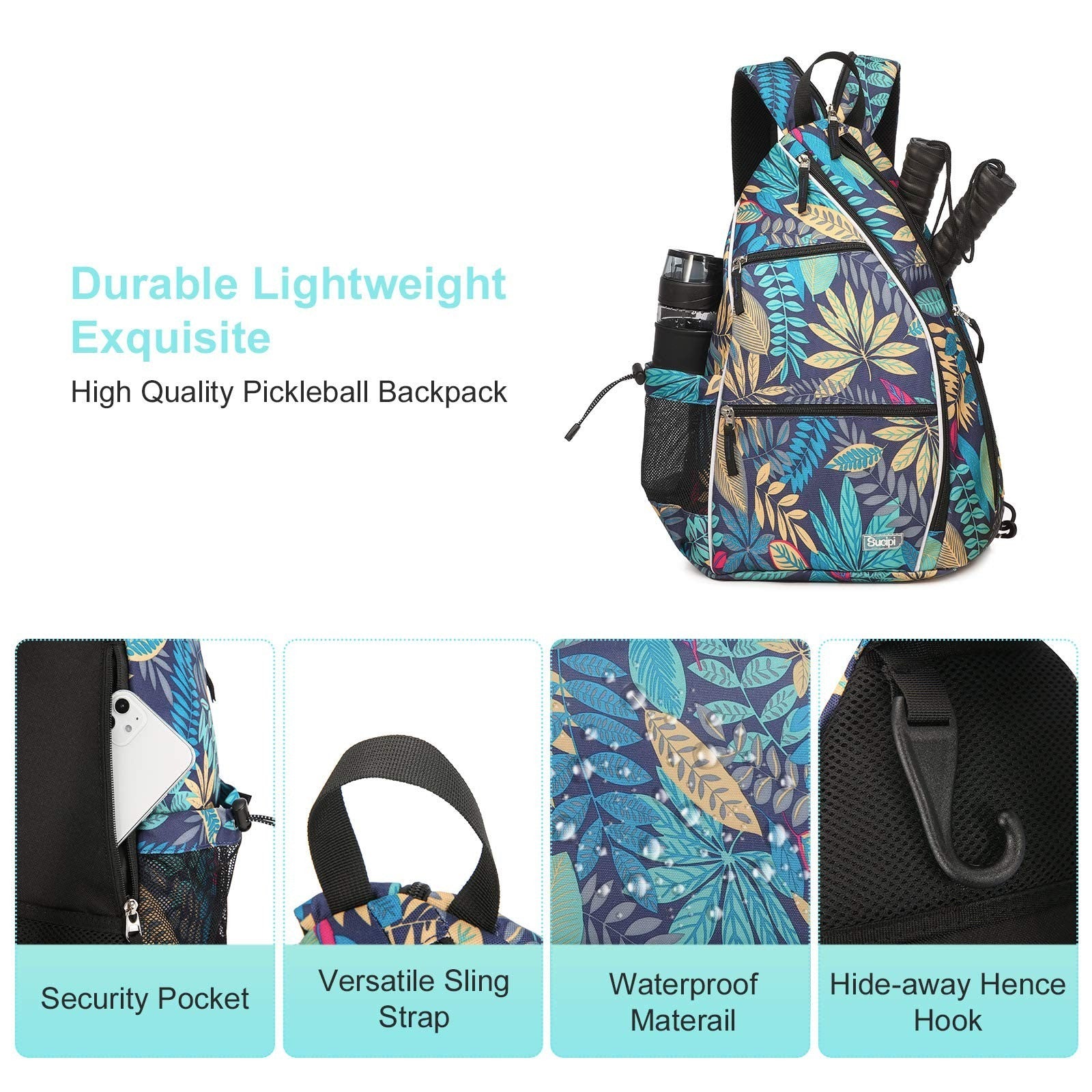 Adjustable Pickleball Backpack with Fence Hook - Large Capacity Sling Bag for Me5