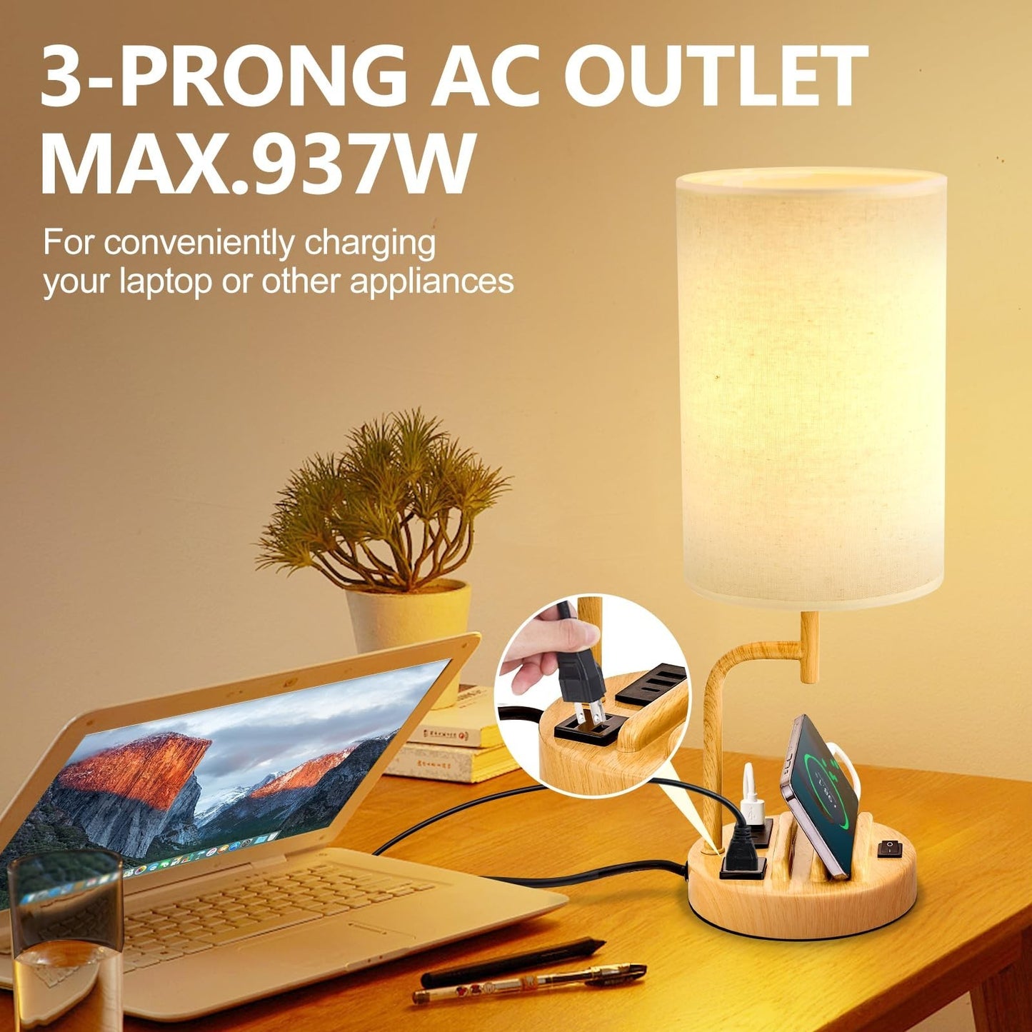 Modern Table Lamp with 3 USB Ports & AC Outlet, Bedside Desk Light   Pack of 24