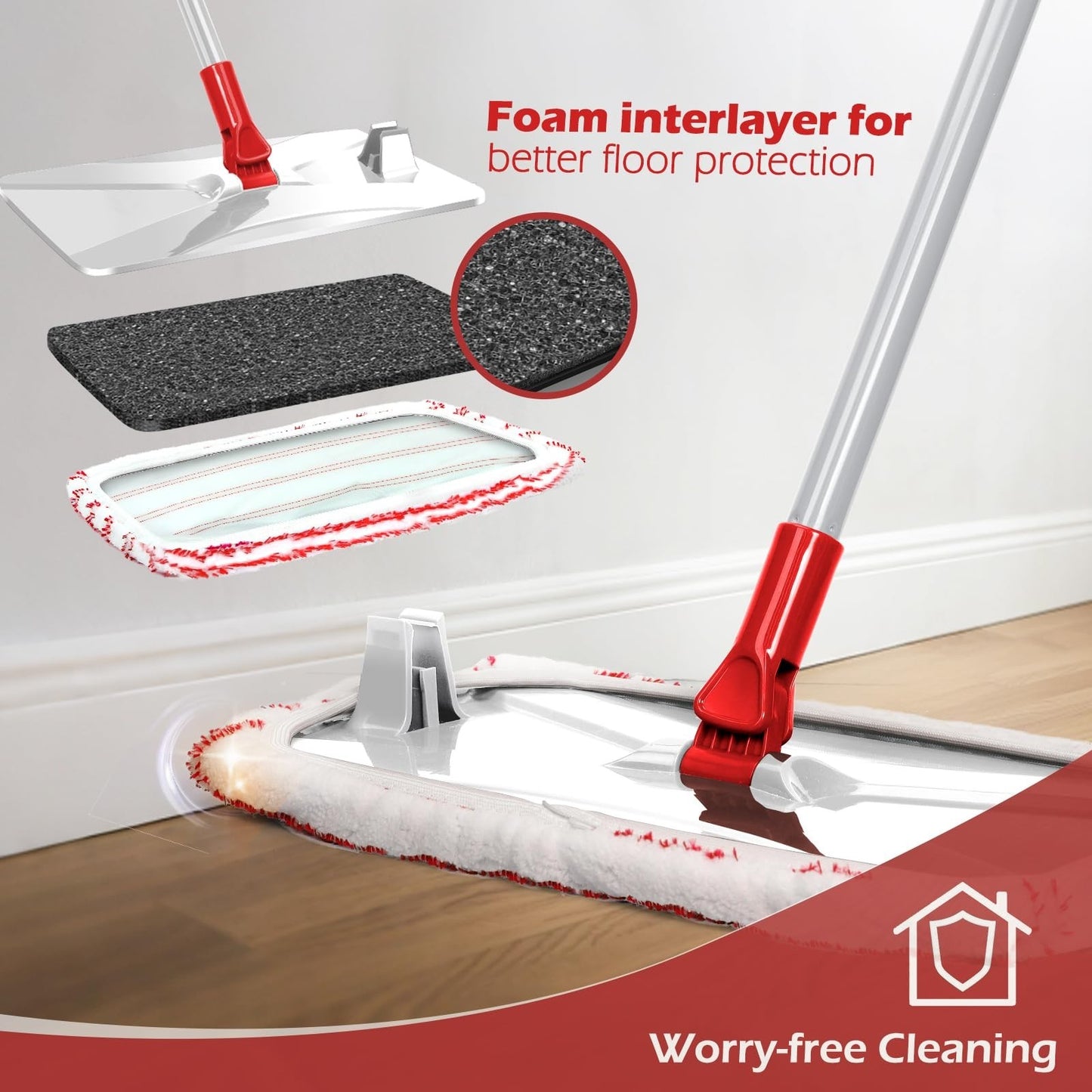 Extra Large Microfiber Flat Mop 16" with 5 Pads & Scraper for Wet/Dry Floor Clea4