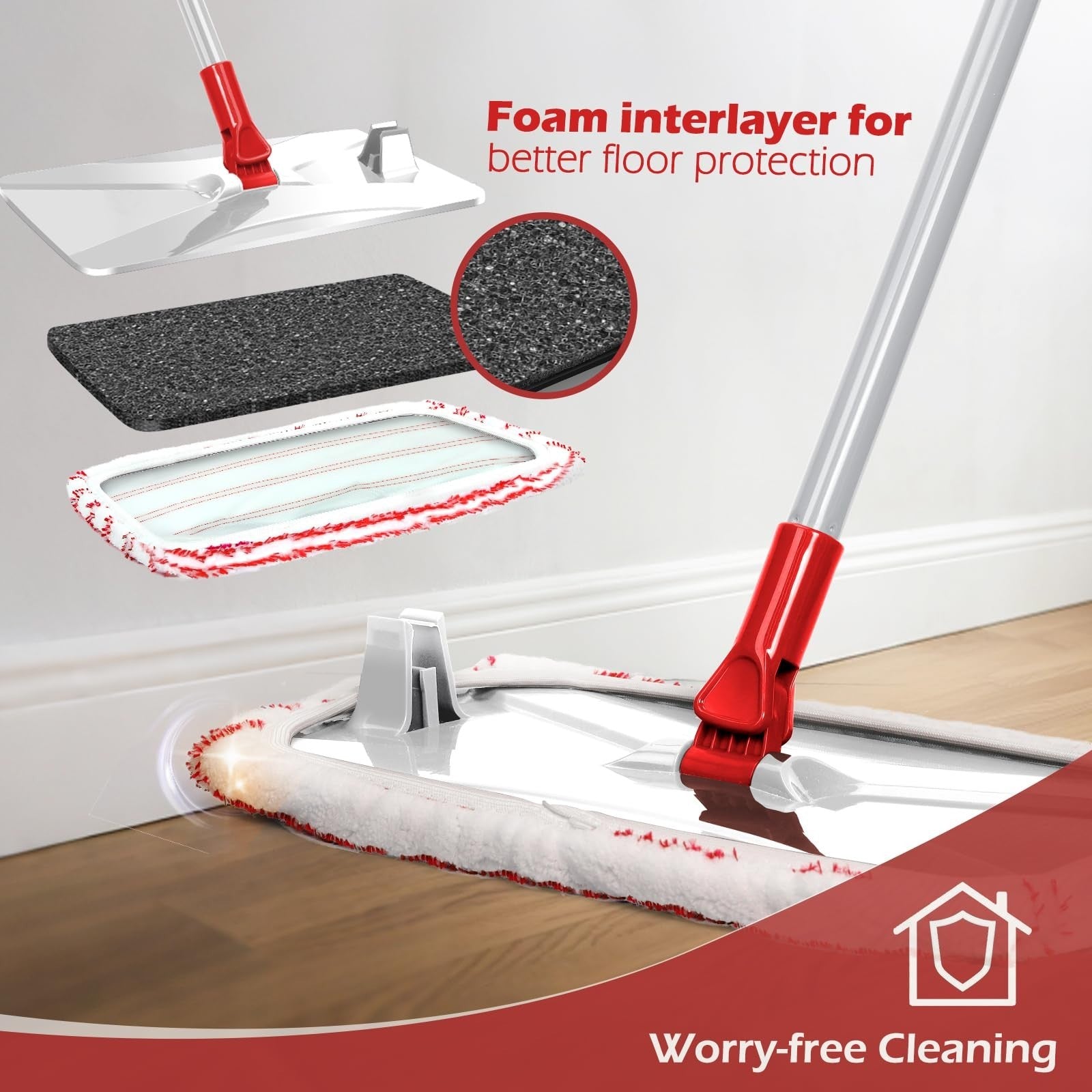 Extra Large Microfiber Flat Mop 16" with 5 Pads & Scraper for Wet/Dry Floor Clea4