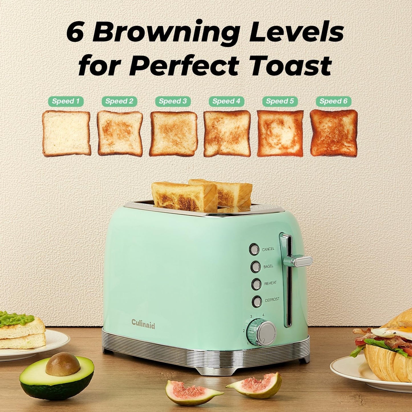 Retro 2 Slice Stainless Steel Toaster in Aqua Green   Compact & Stylish Design4